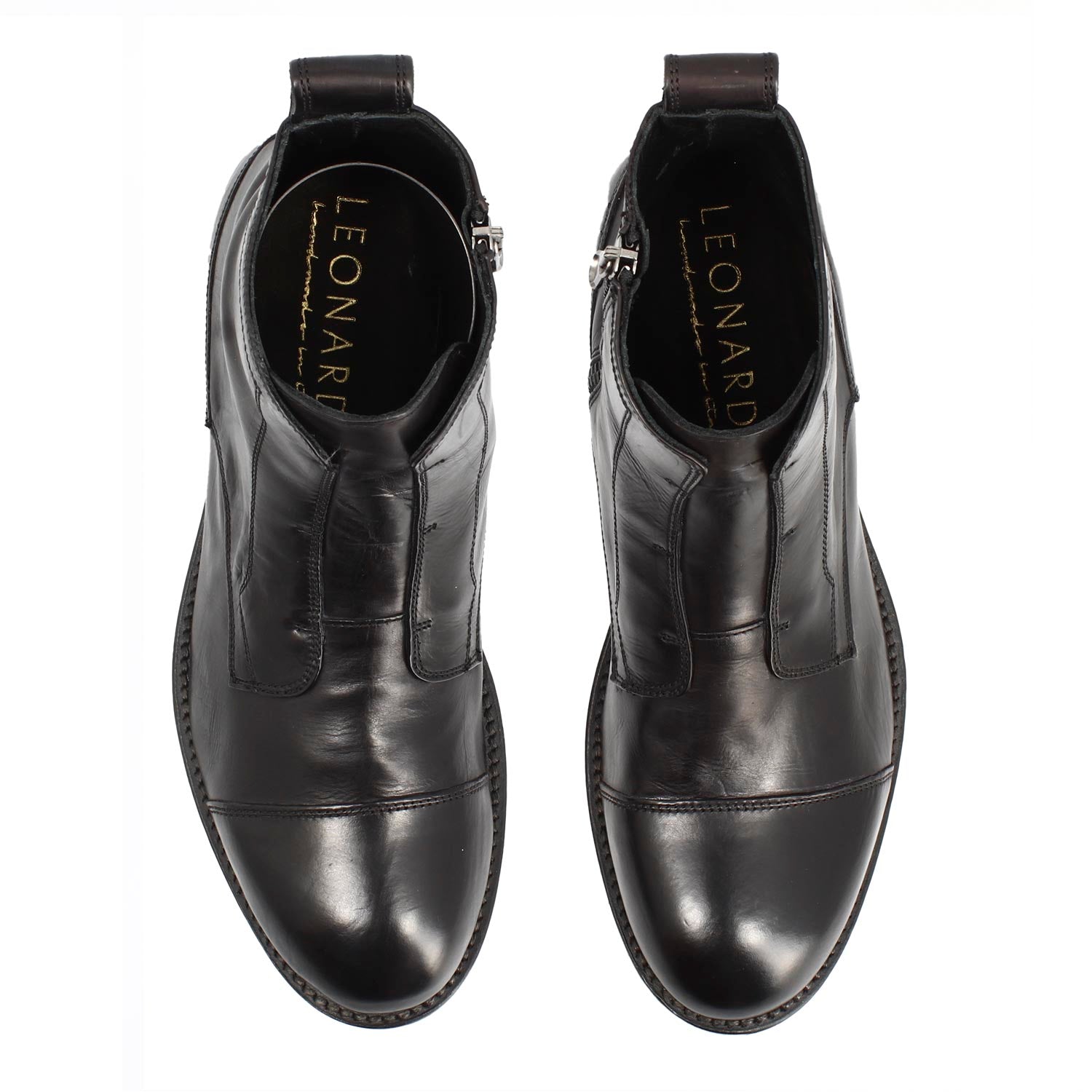 Leonardo Shoes Cap Toe stivaletti uomo nero pelle liscia