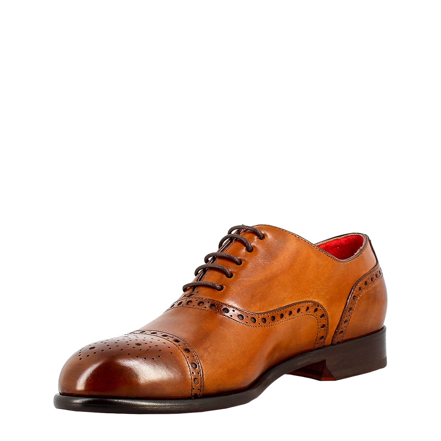 Leonardo Shoes Oxford Uomo Semi Brogue Marrone Pelle Siena