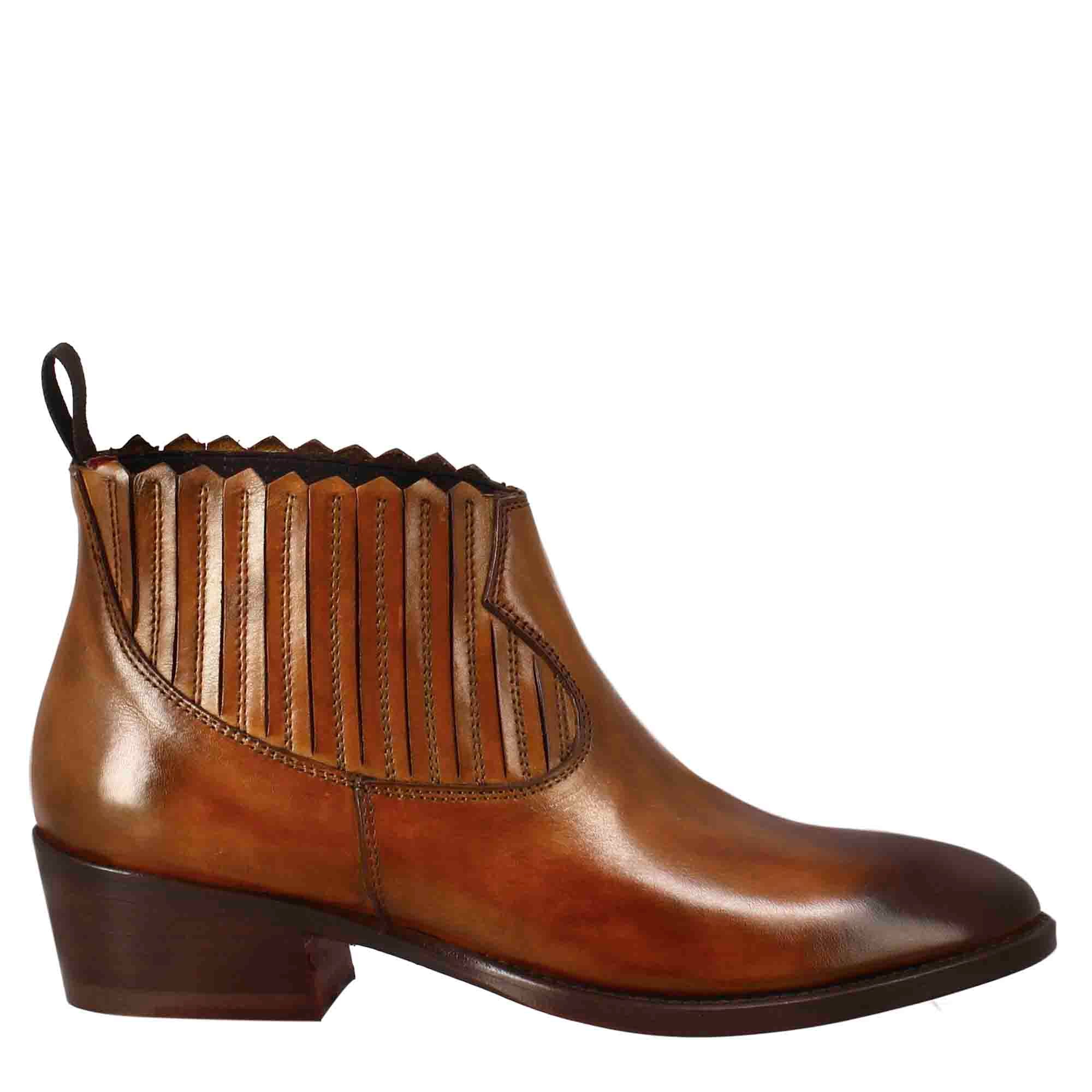 Leonardo Shoes Stivali Donna stivaletti marrone chiaro pelle