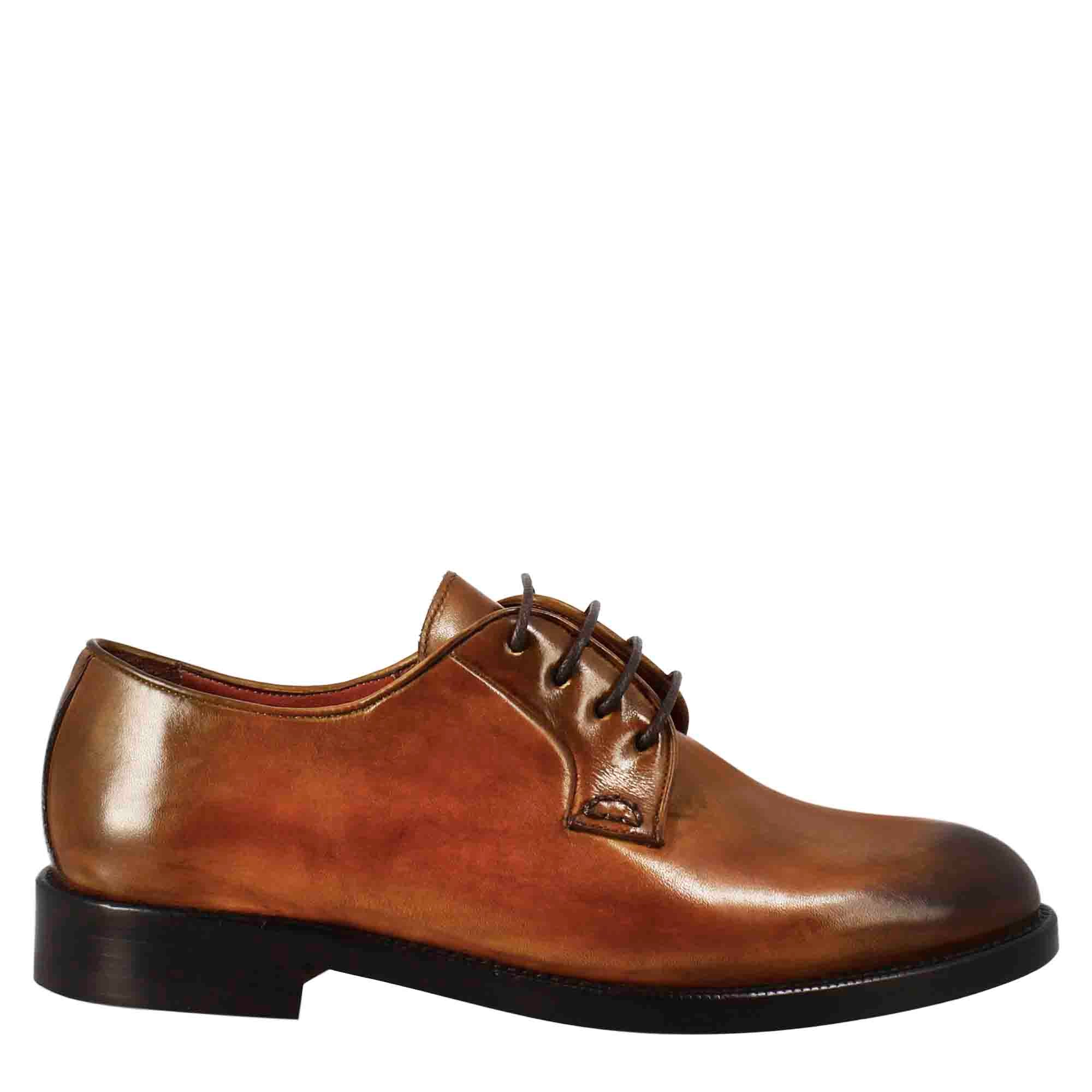Leonardo Shoes Derby stringate donna pelle marrone chiaro cuoio