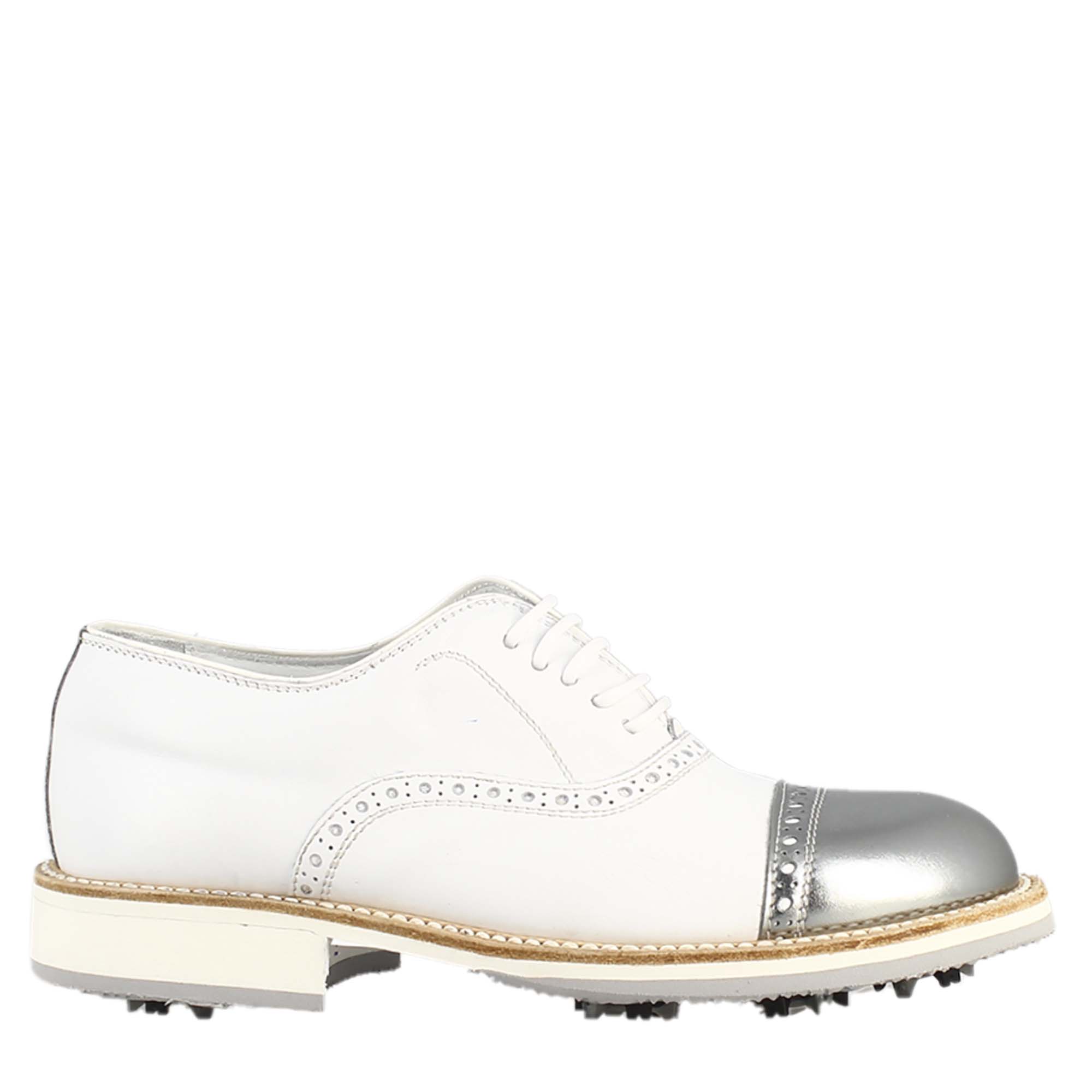 Leonardo Shoes Golf Calzature scarpe da golf bianco pelle argento