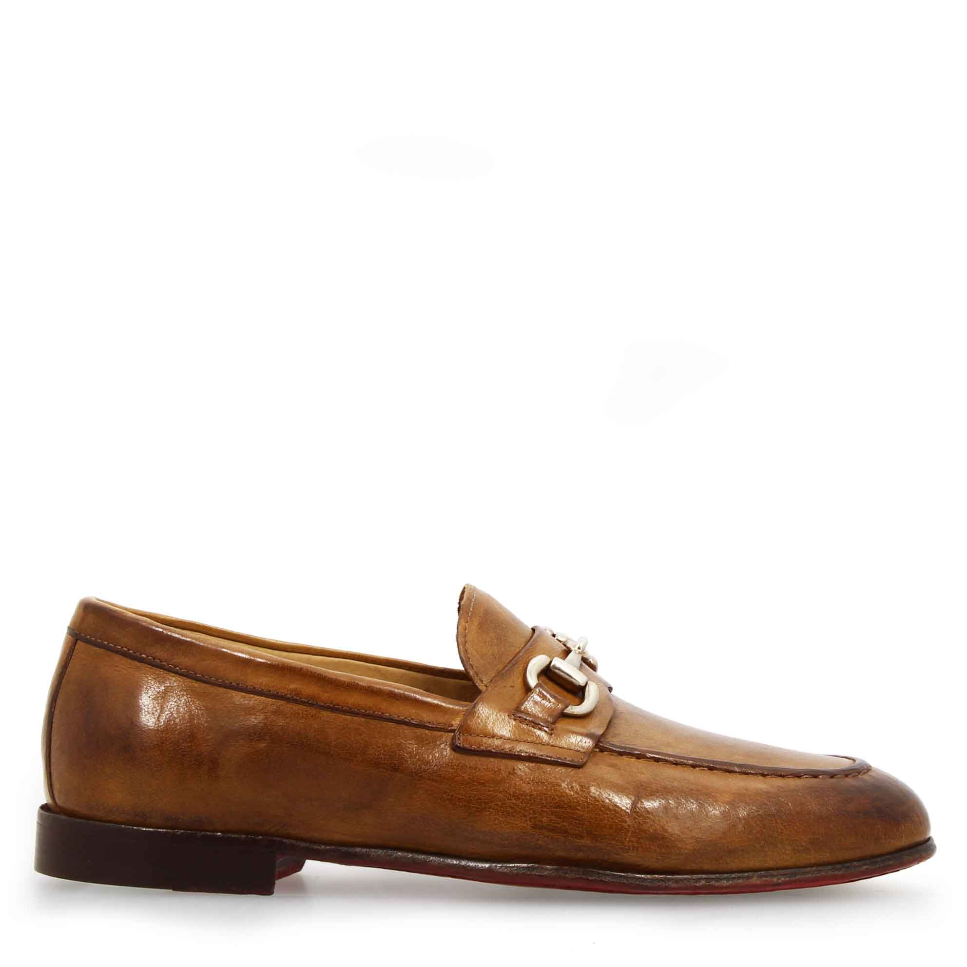 Leonardo Shoes Mocassini Uomo Palatino Buf Pelle Marrone