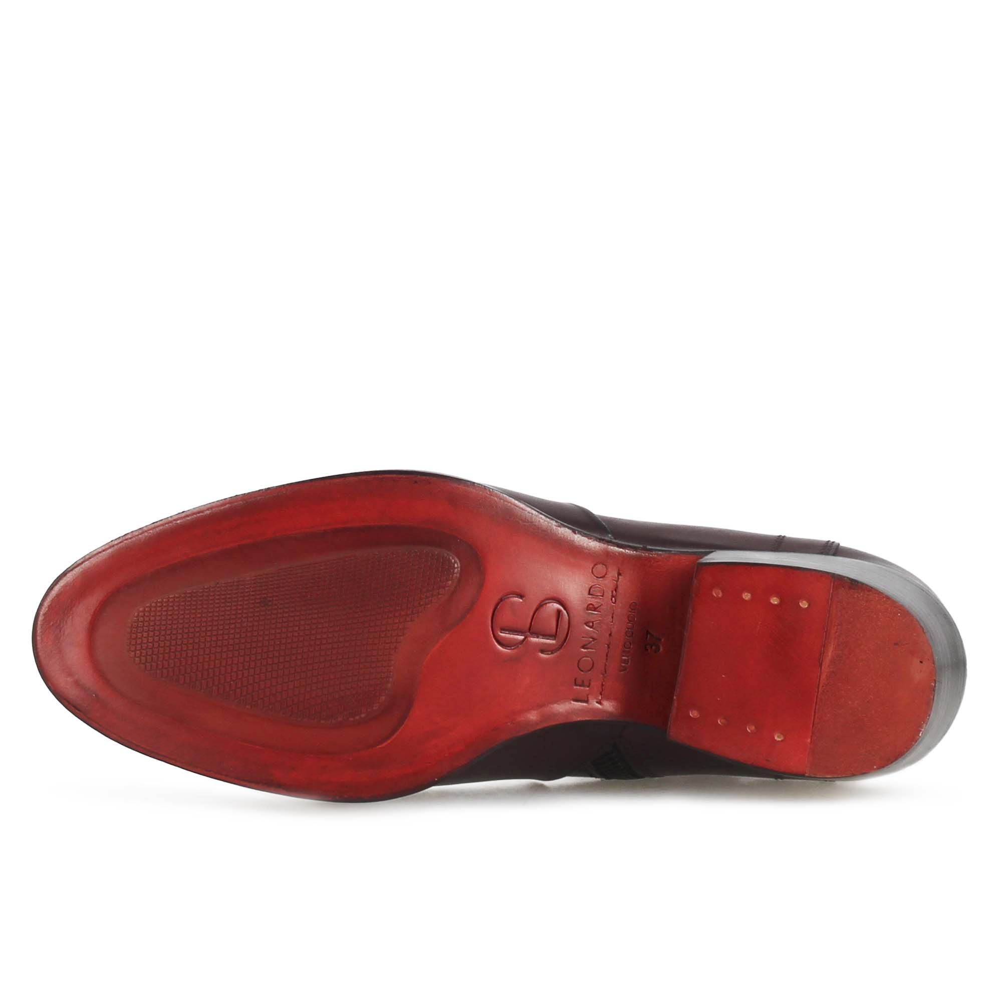 Leonardo Shoes Stivali Donna Texano Stivaletto Pelle Bordeaux Tacco 4