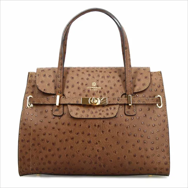 Leonardo Shoes Rosetta Marrone Borsa Donna Stampa Struzzo