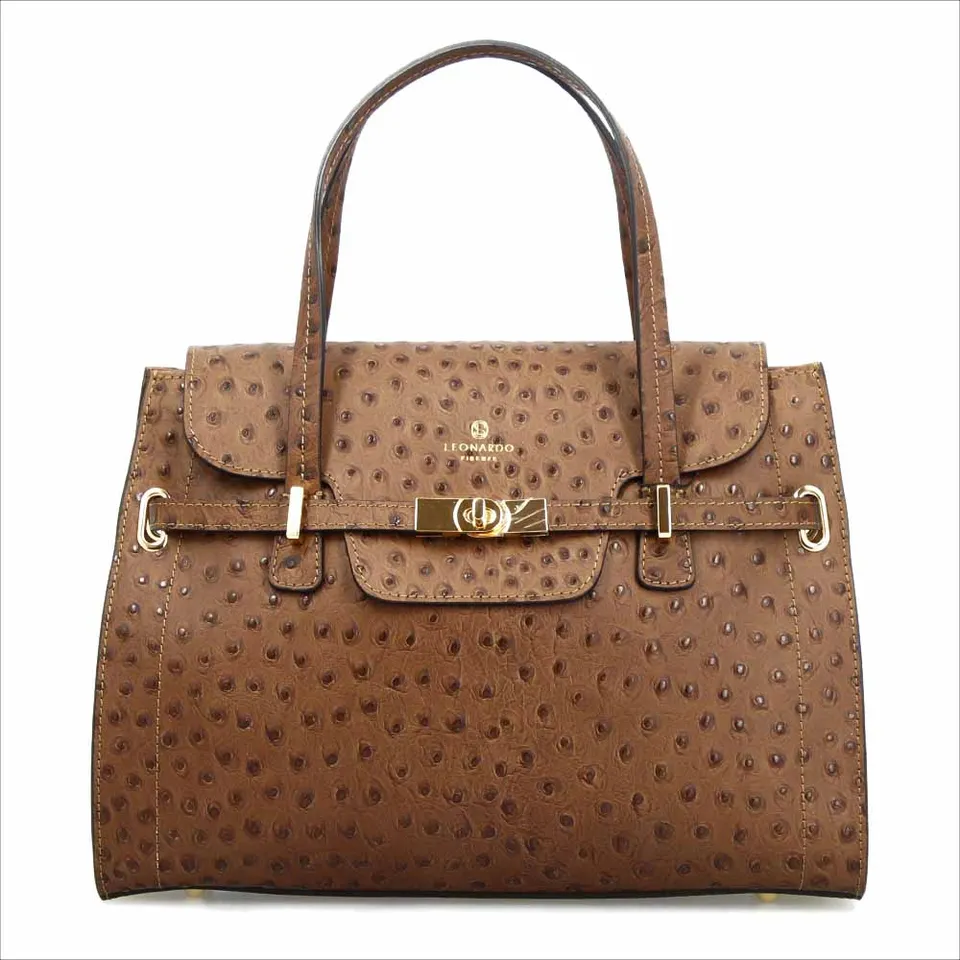 Leonardo Shoes Rosetta Marrone Borsa Donna Stampa Struzzo