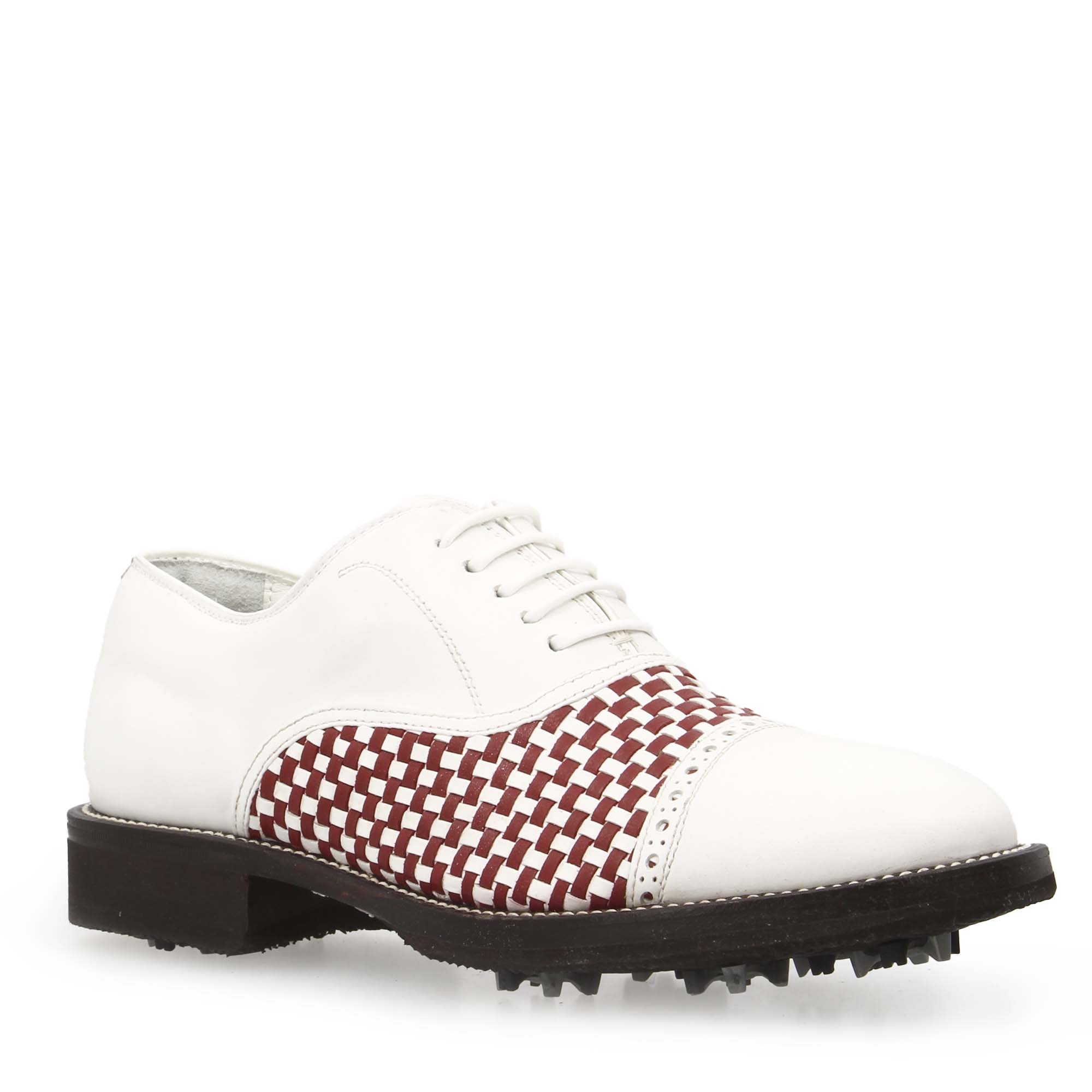 Leonardo Shoes Golf Calzature scarpe golf pelle bianco rosso