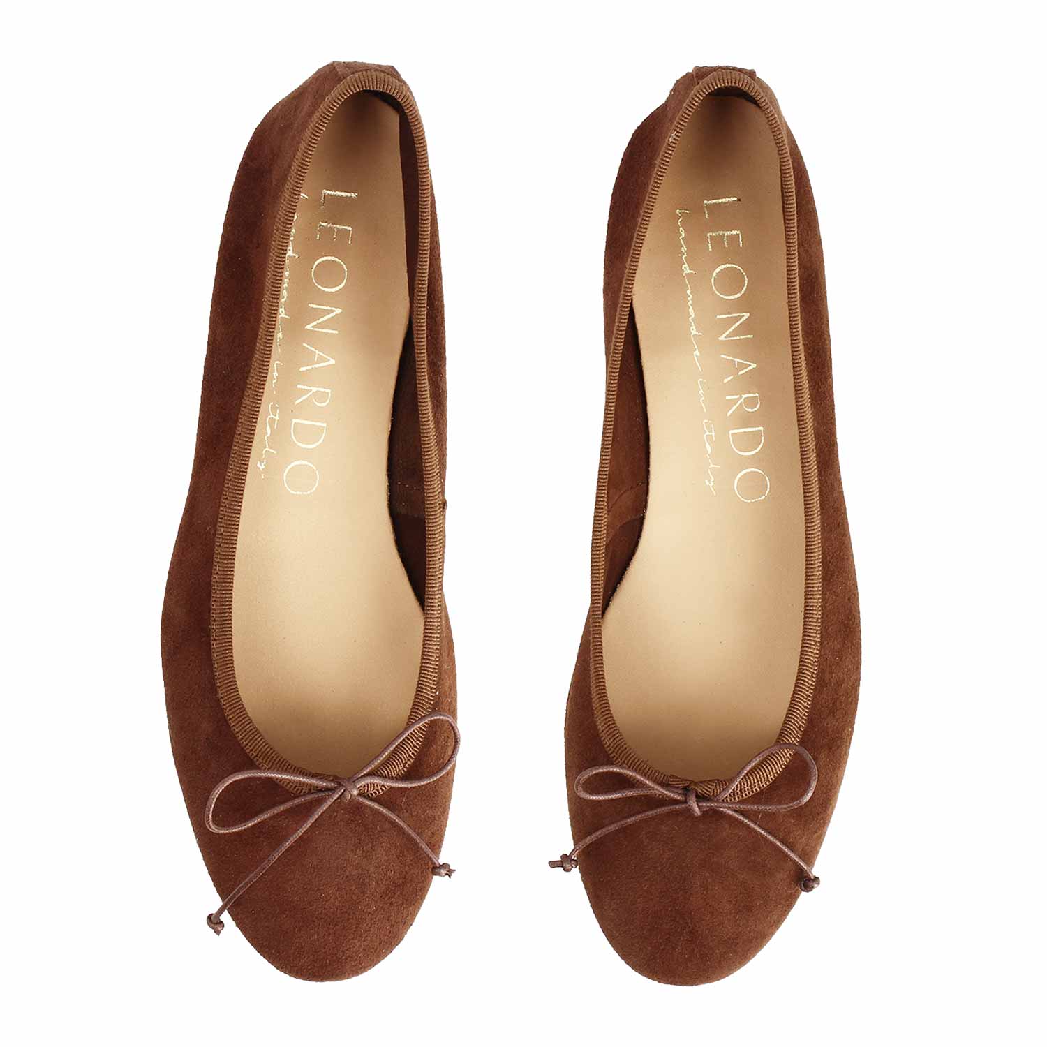 Leonardo Shoes Fiocco Ballerine Camoscio Marrone