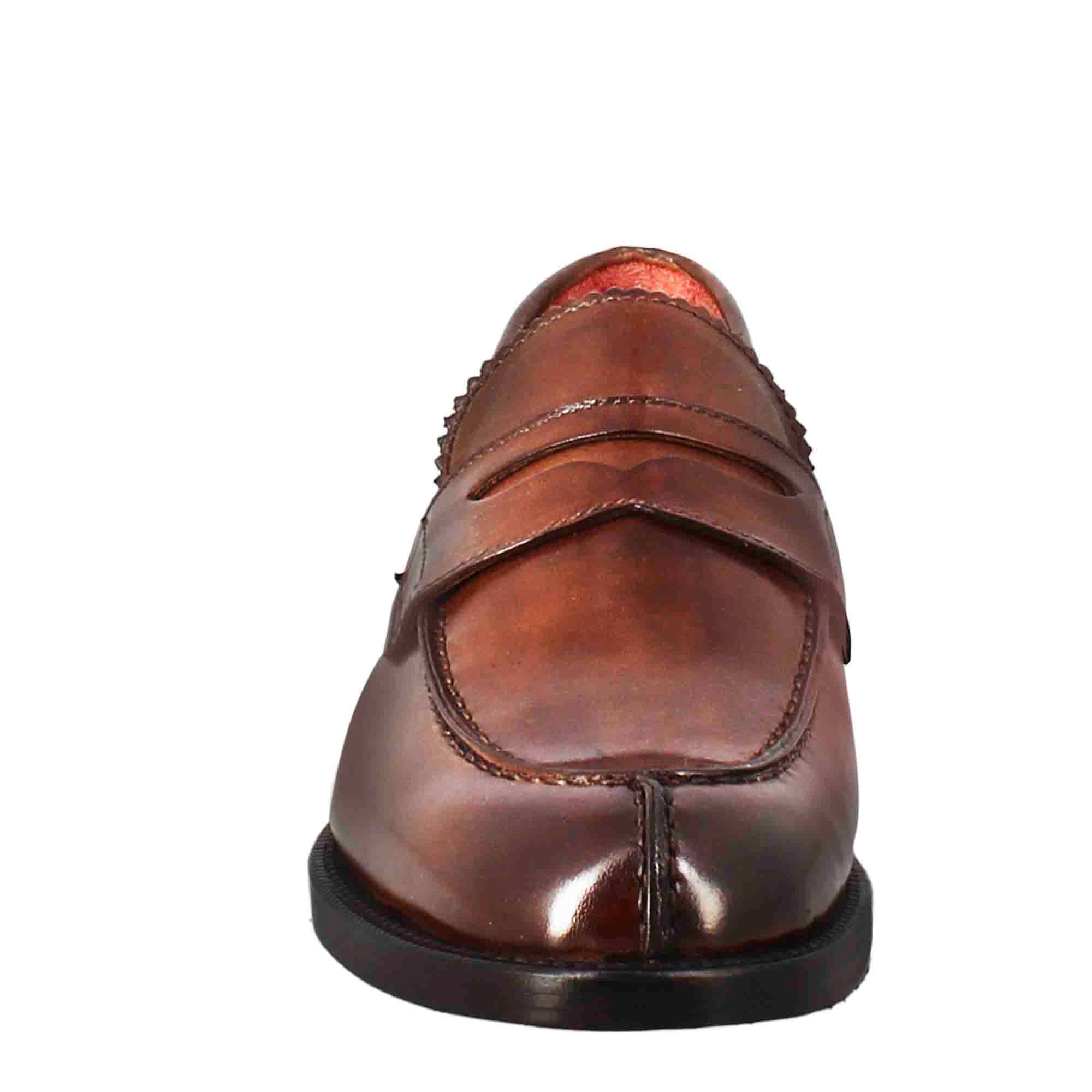 Leonardo Shoes mocassini donna pelle marrone bocca leone