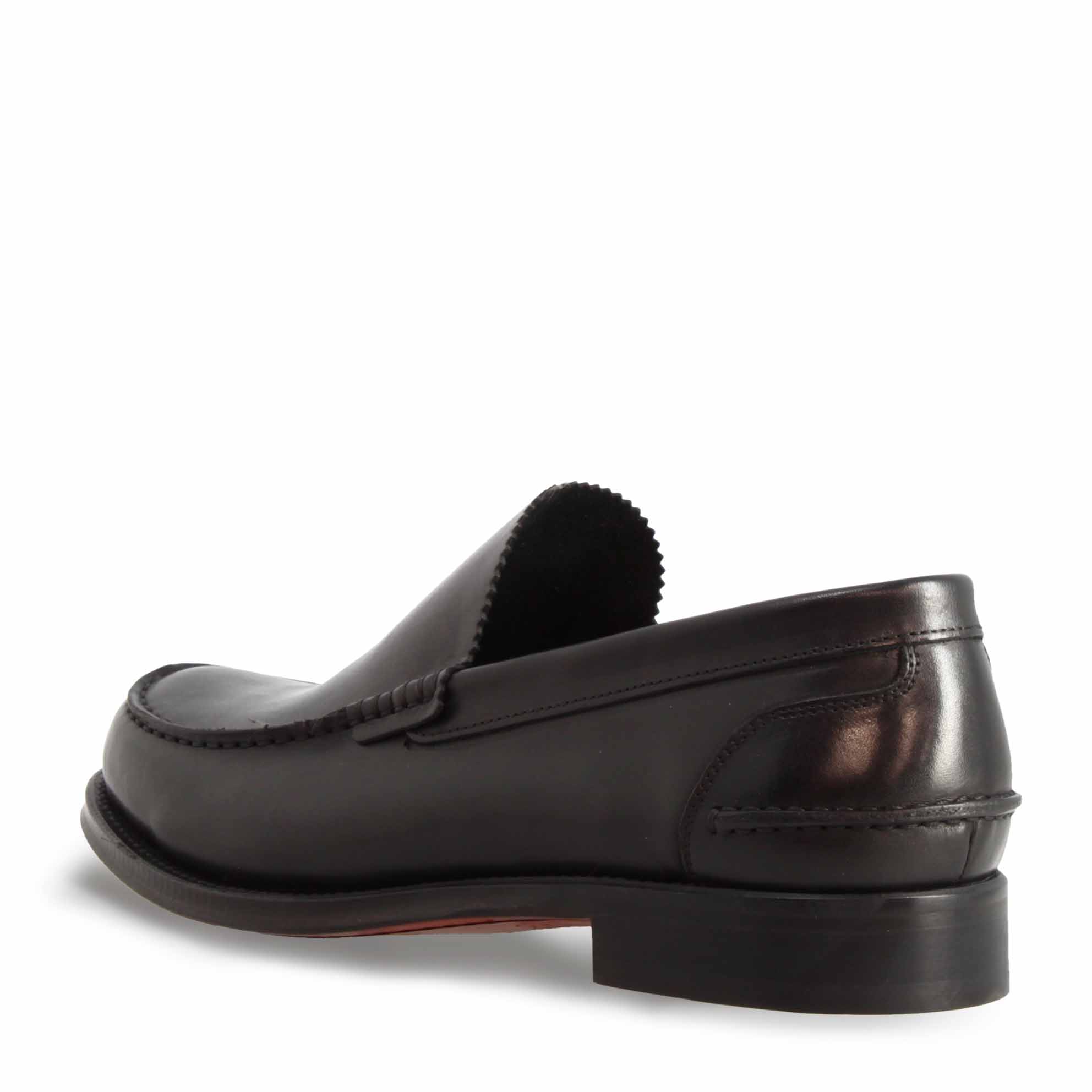 Leonardo Shoes Rialto Mocassino Uomo Pelle Nero Suola Cuoio