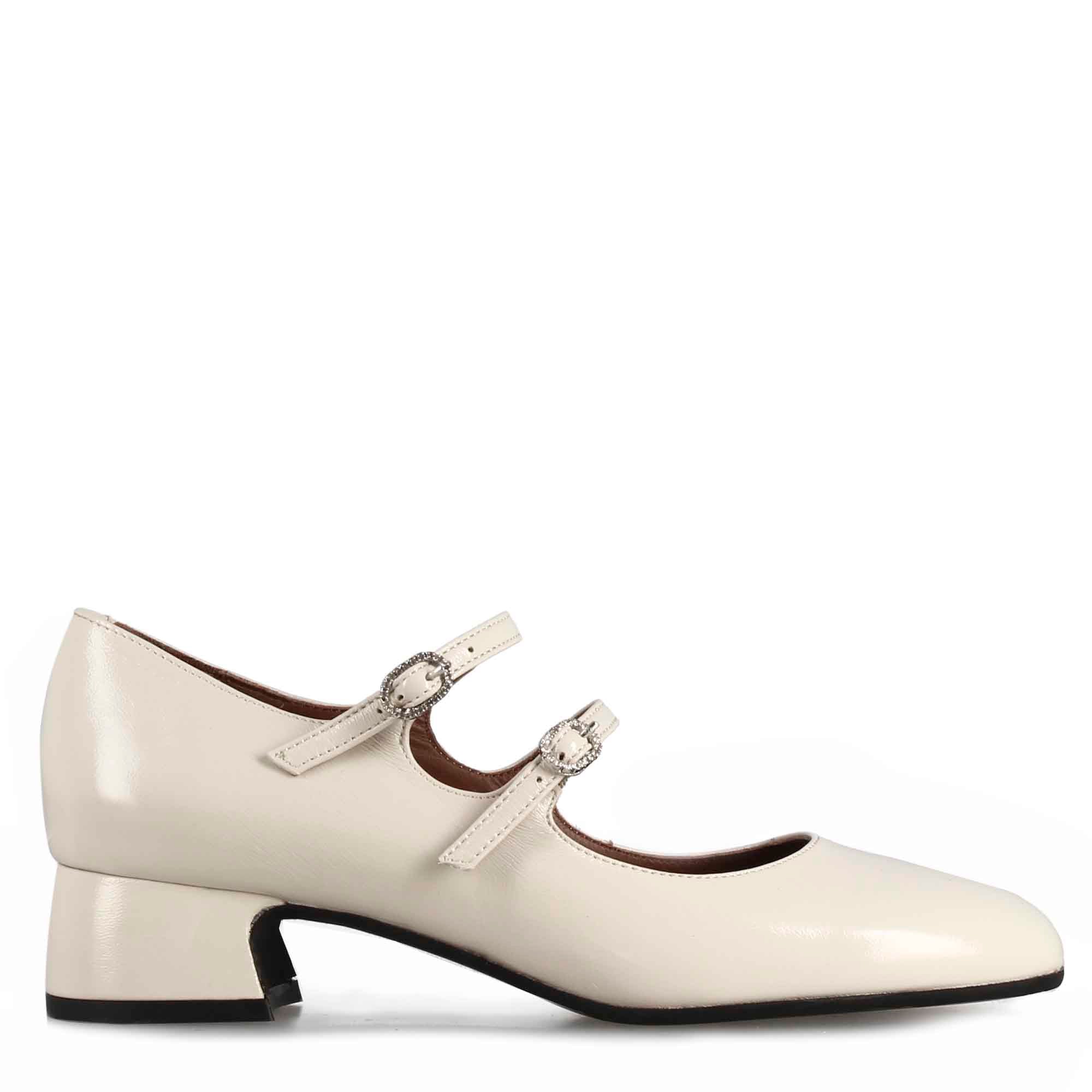 Leonardo Shoes Mary Jane vernice bianca tacco 4 cm