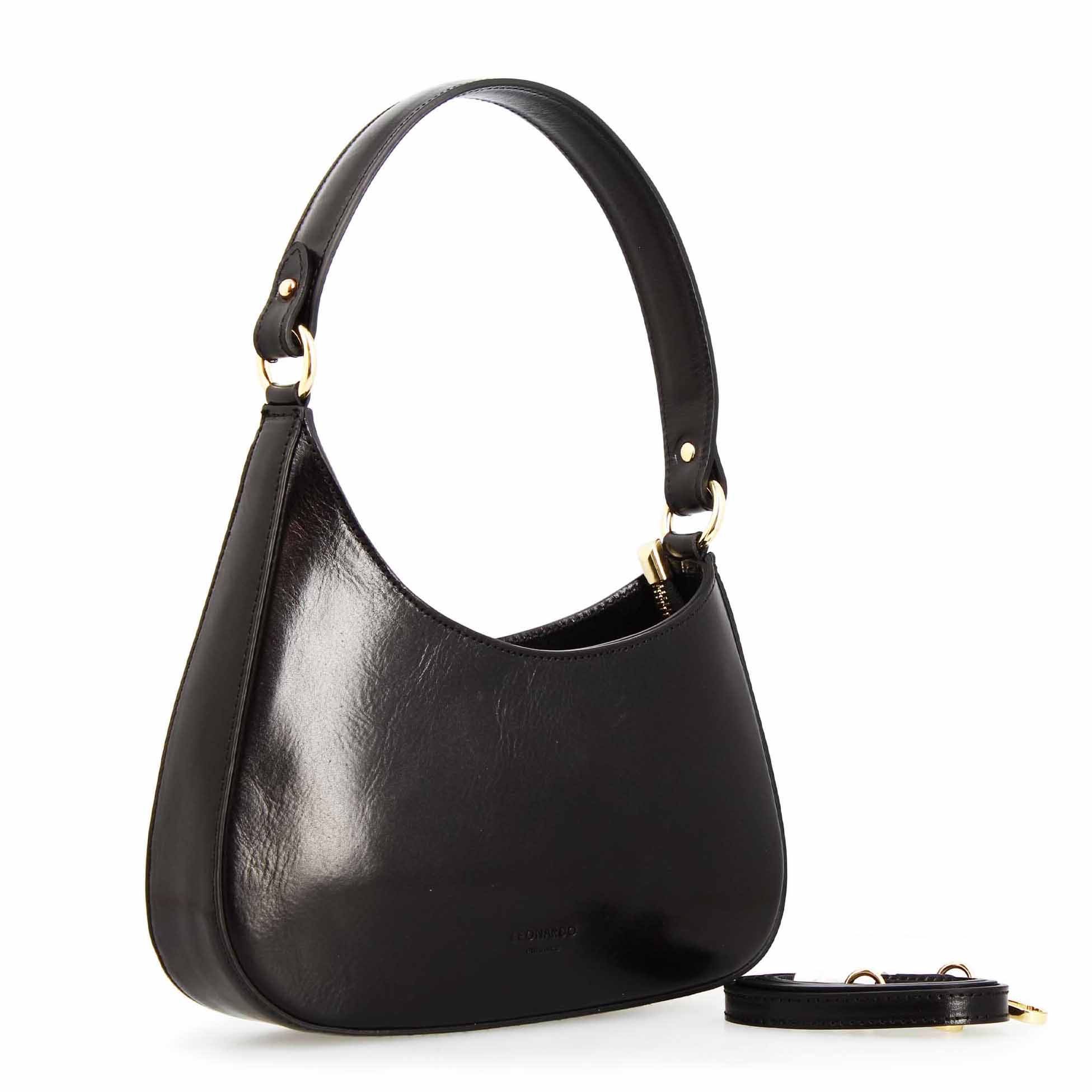Leonardo Shoes Isotta M Borsa Mezzaluna Pelle Nero Cerniera
