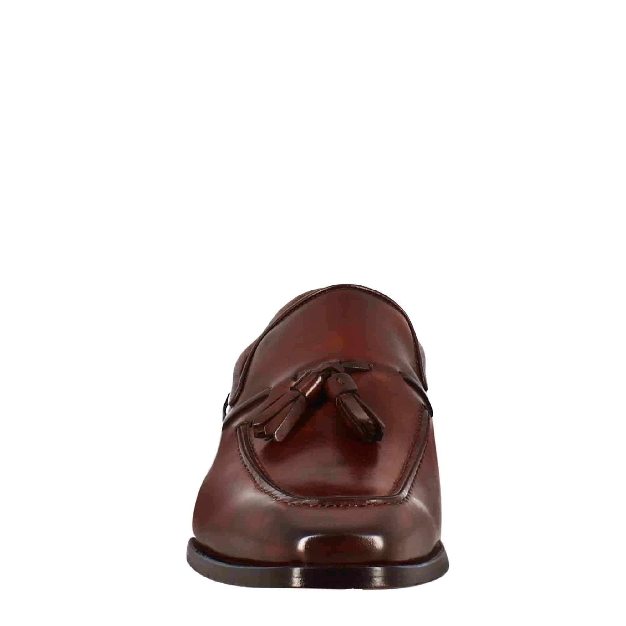 Leonardo Shoes Mocassini Uomo Nappine Marrone Pelle Punta Squadrata