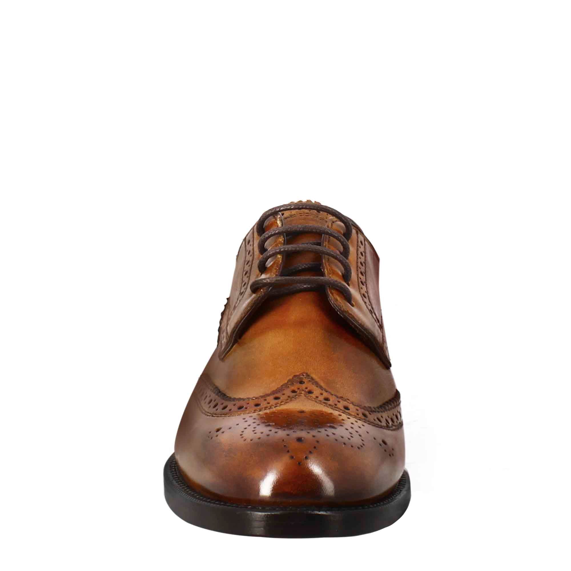 Leonardo Shoes Derby Brogue Donna Pelle Marrone Chiaro Stringate