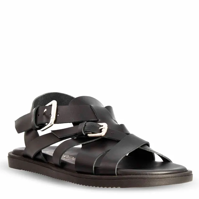 Leonardo Shoes Sandali Uomo BF-30 pelle neri con fibbia