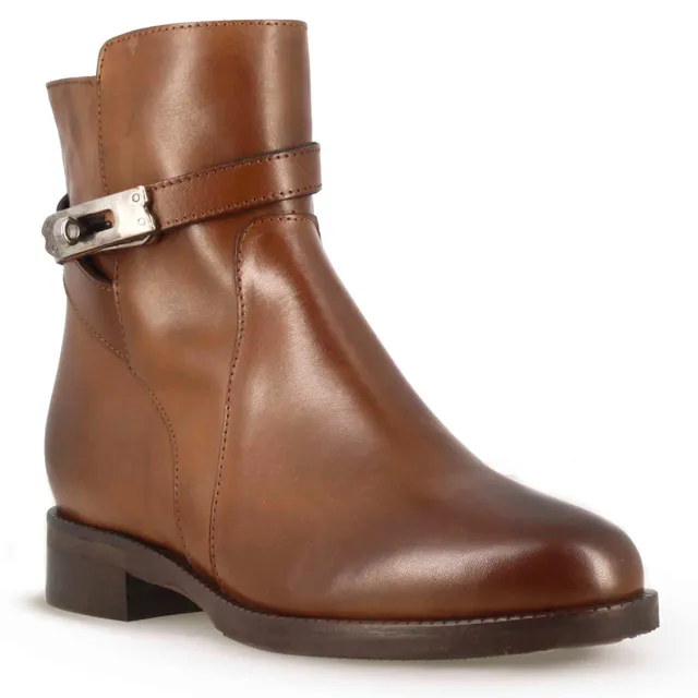 Leonardo Shoes Stivali Donna Stivaletto Pelle Marrone con Fibbia