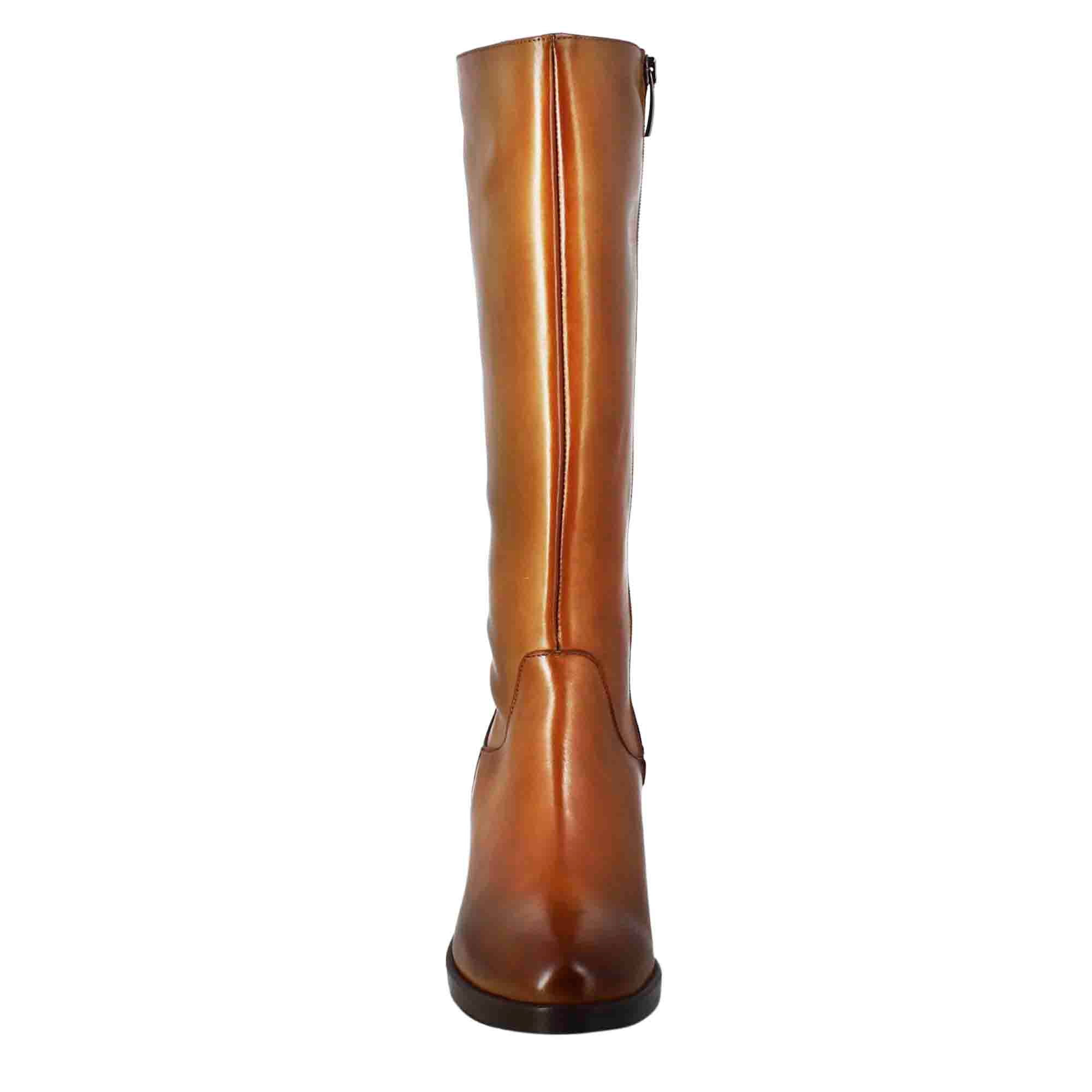 Leonardo Shoes stivali donna pelle marrone tacco 7 cm