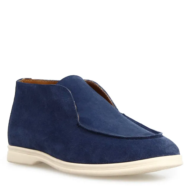 Leonardo Shoes Elite Mocassino Alto Camoscio Blu Navy