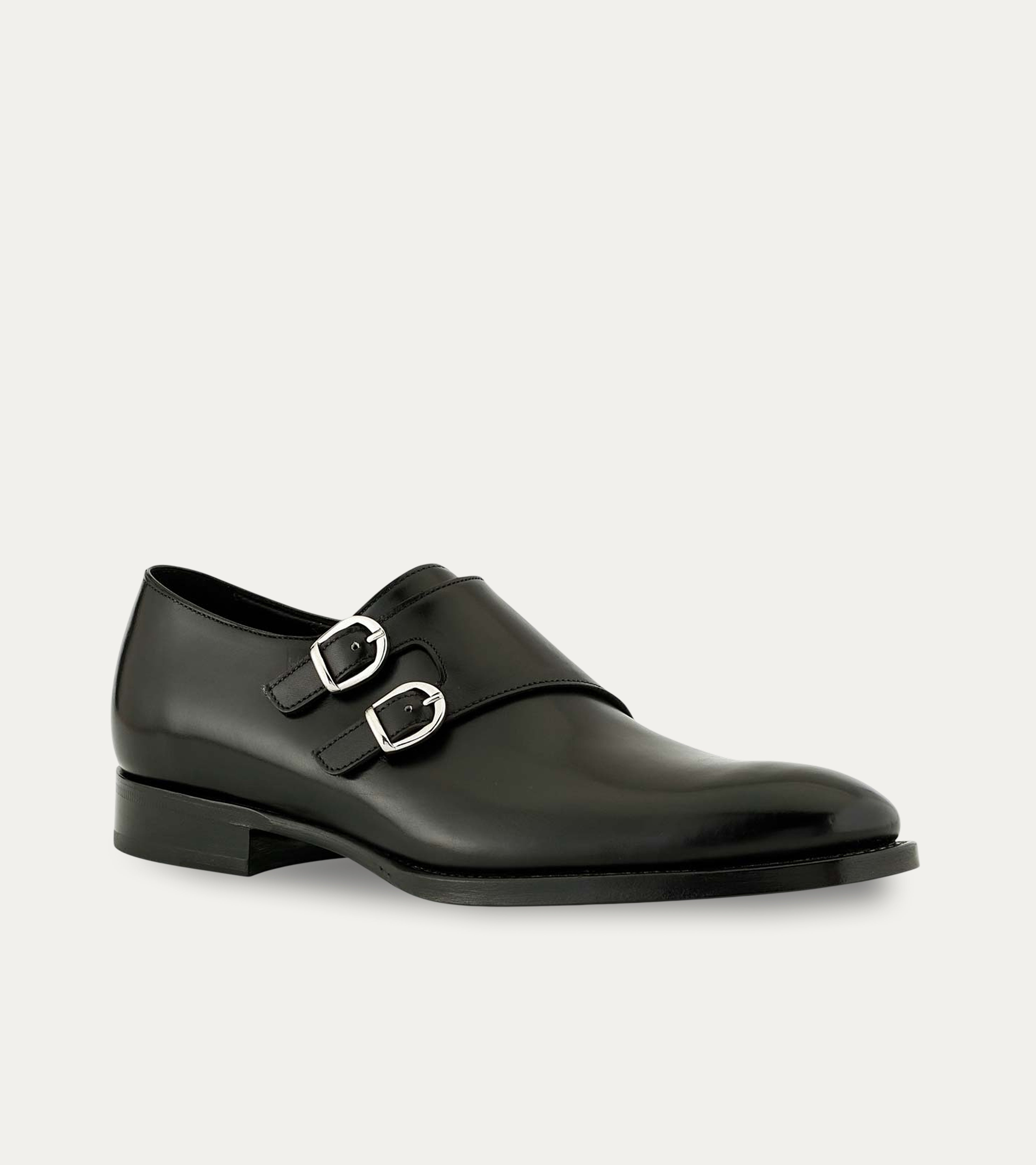 Ace Marks Alfie Double Monk Scarpe Uomo Nere Pelle