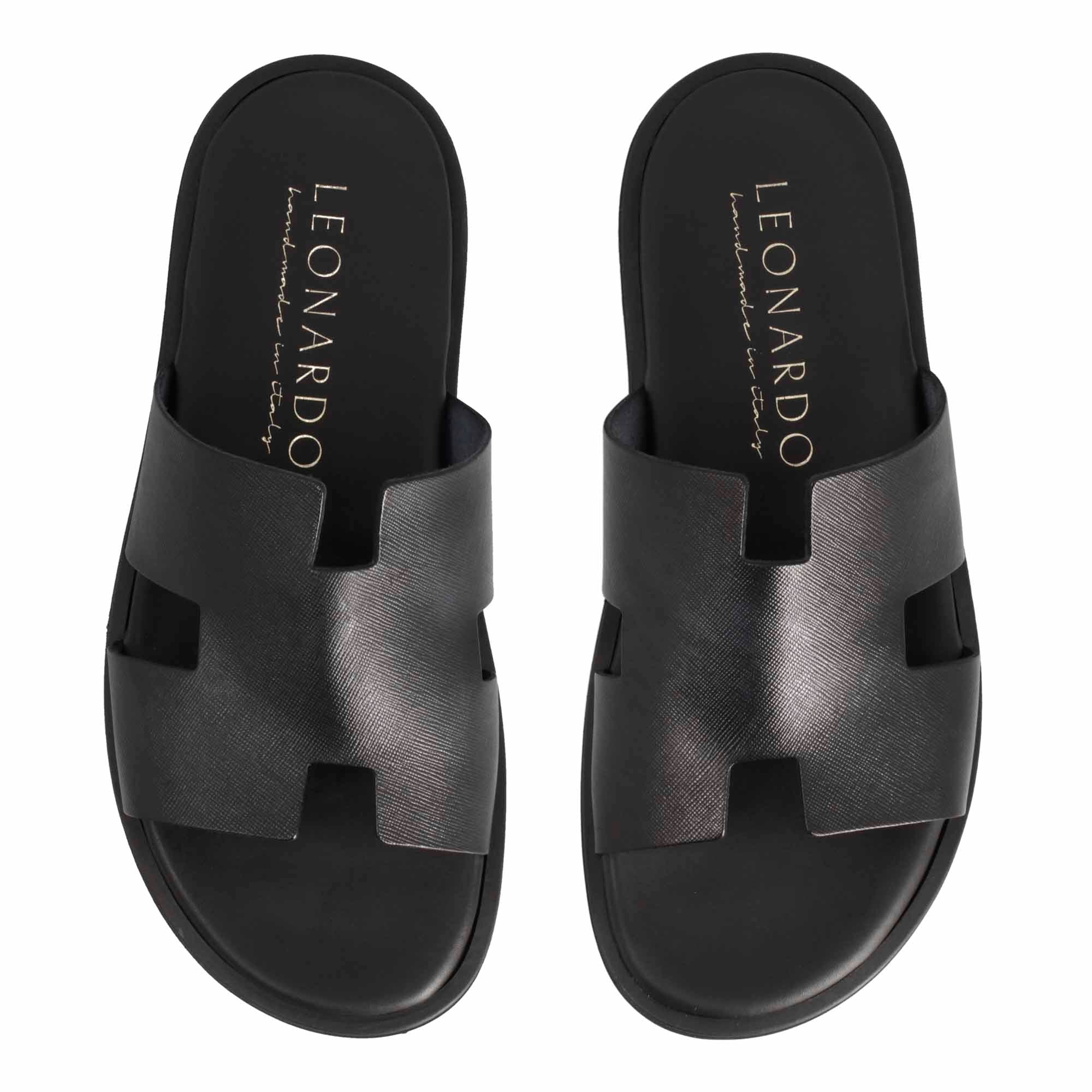 Leonardo Shoes H sandali uomo pelle stampata nero