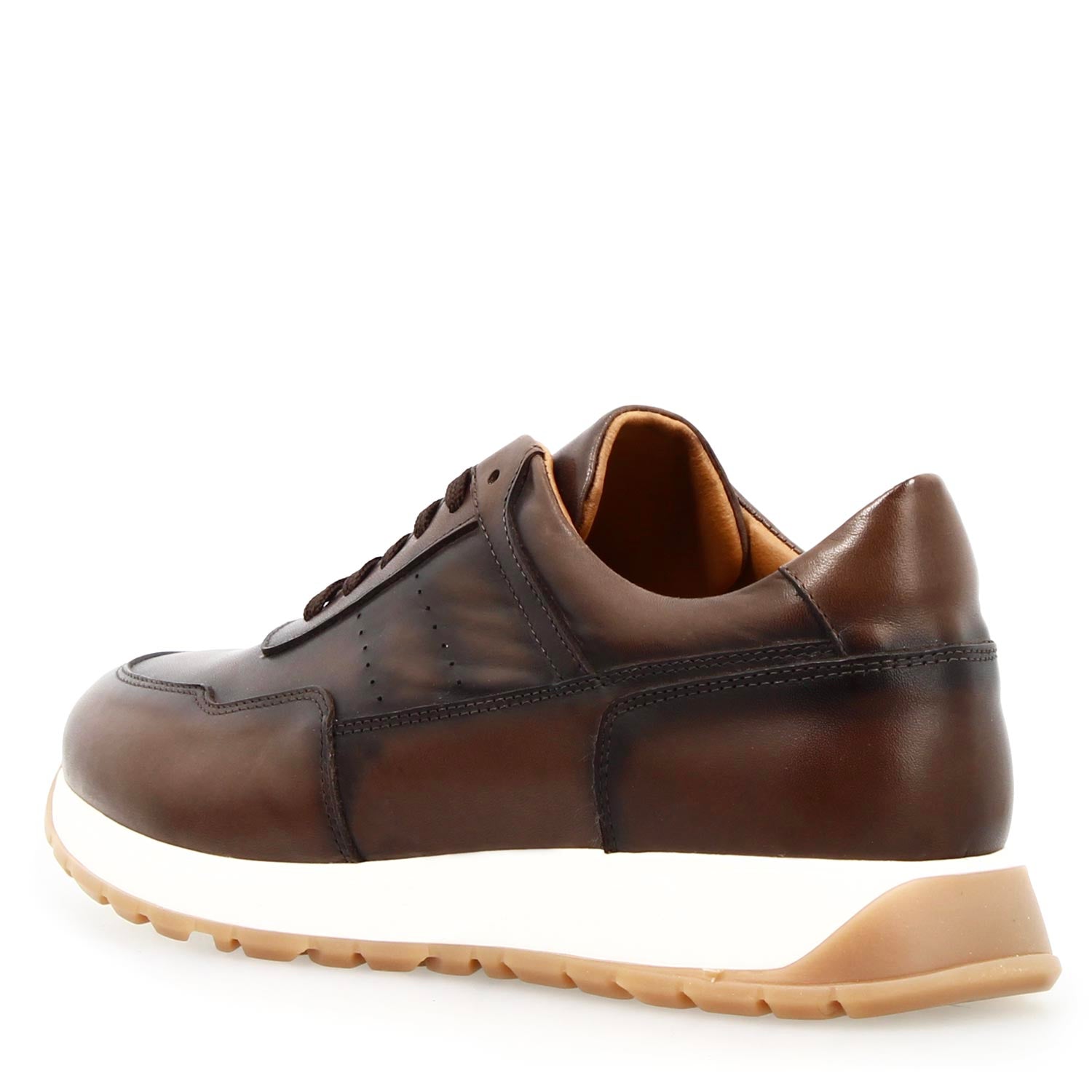 Leonardo Shoes Ateneo Sneaker Pelle Marrone Scuro Degradé