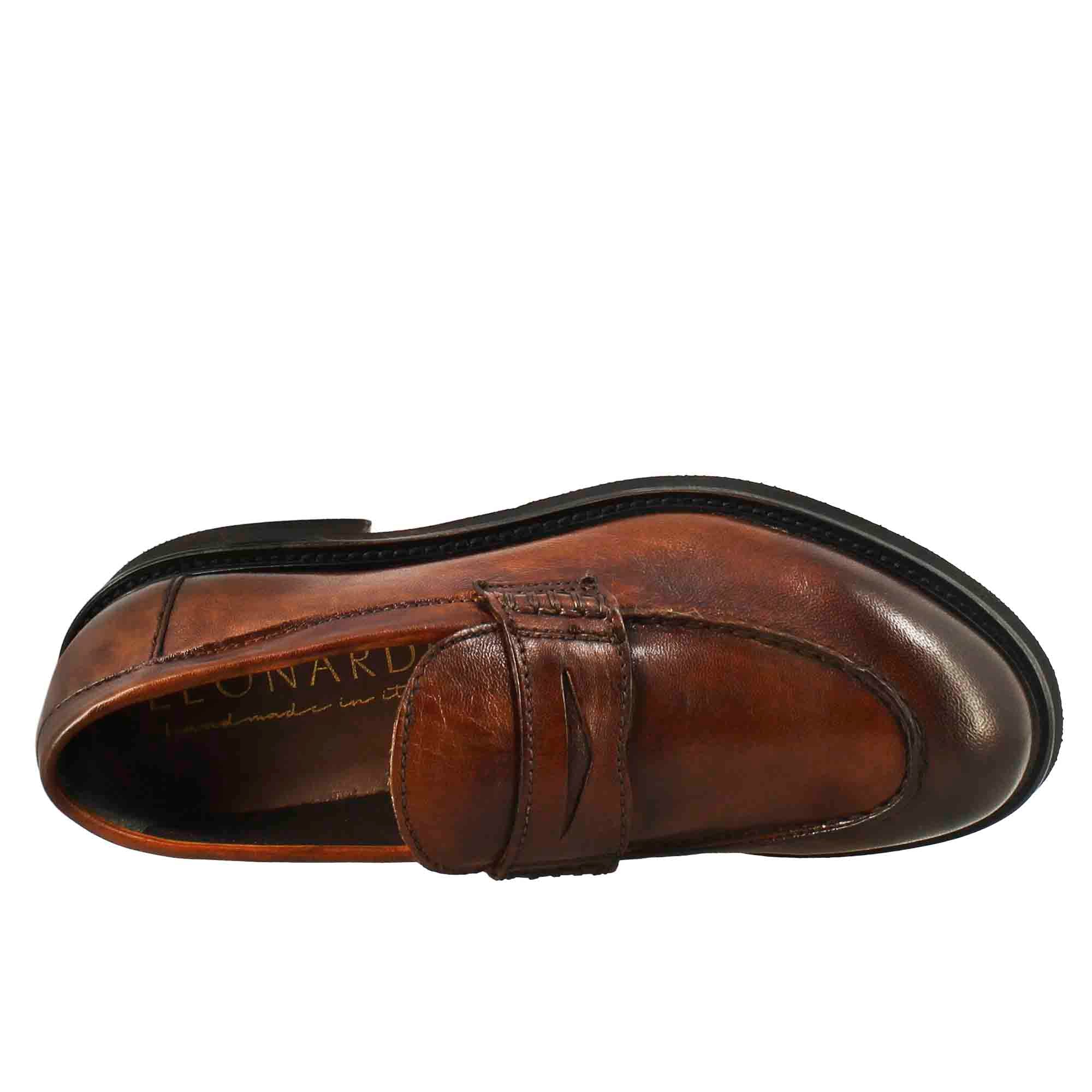 Leonardo Shoes Paupa mocassini donna pelle cuoio scuro