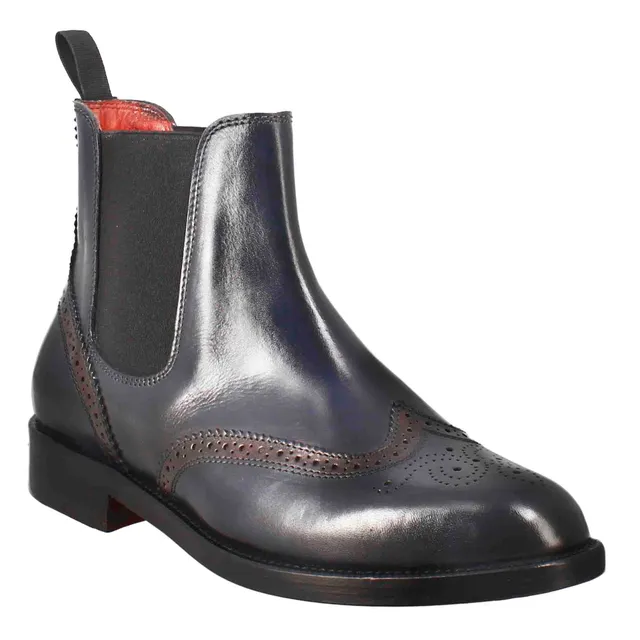 Leonardo Shoes Chelsea stivaletti donna pelle blu brogue