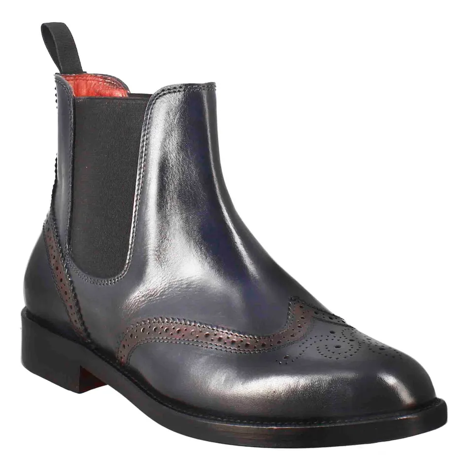 Leonardo Shoes Chelsea stivaletti donna pelle blu brogue