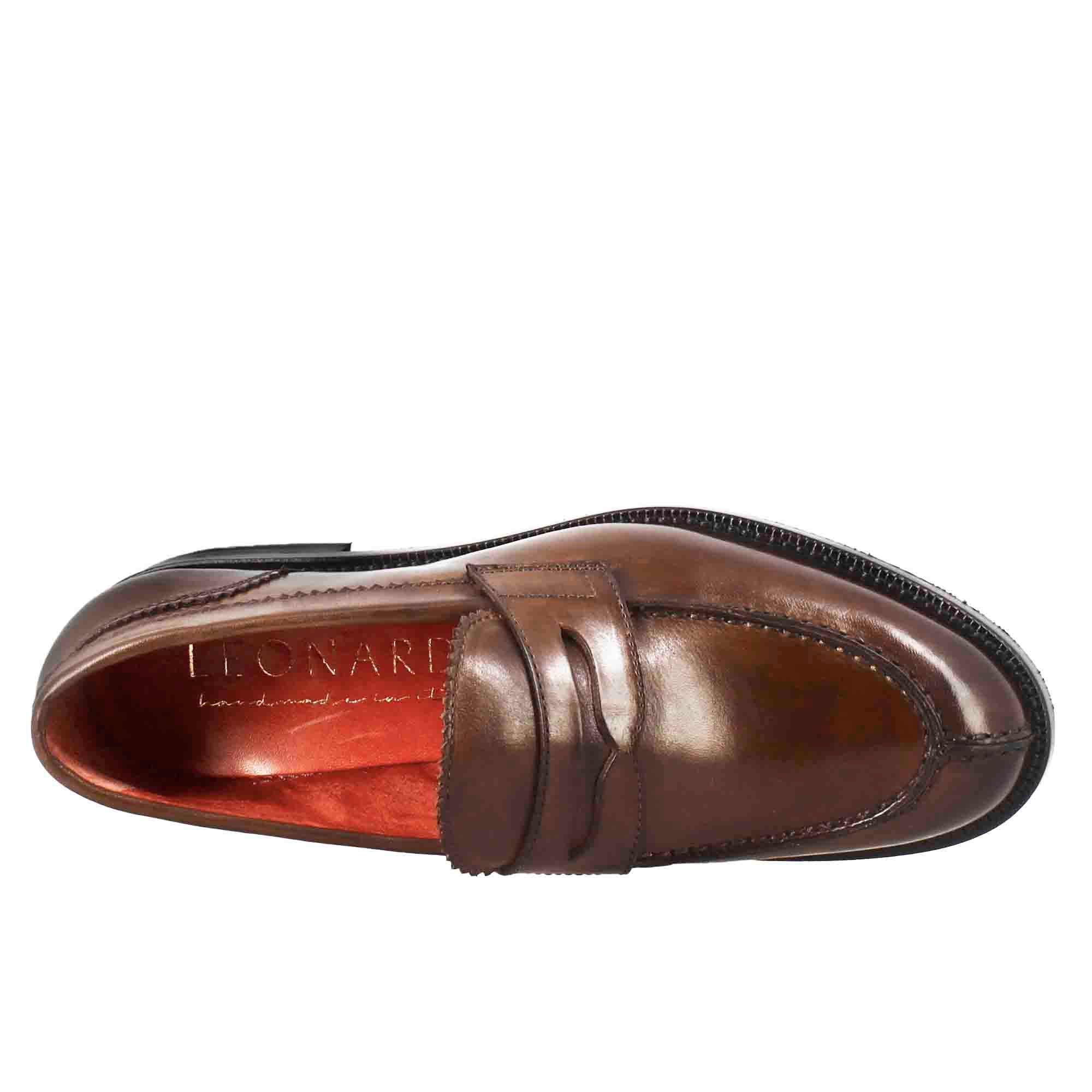 Leonardo Shoes mocassini donna pelle marrone bocca leone