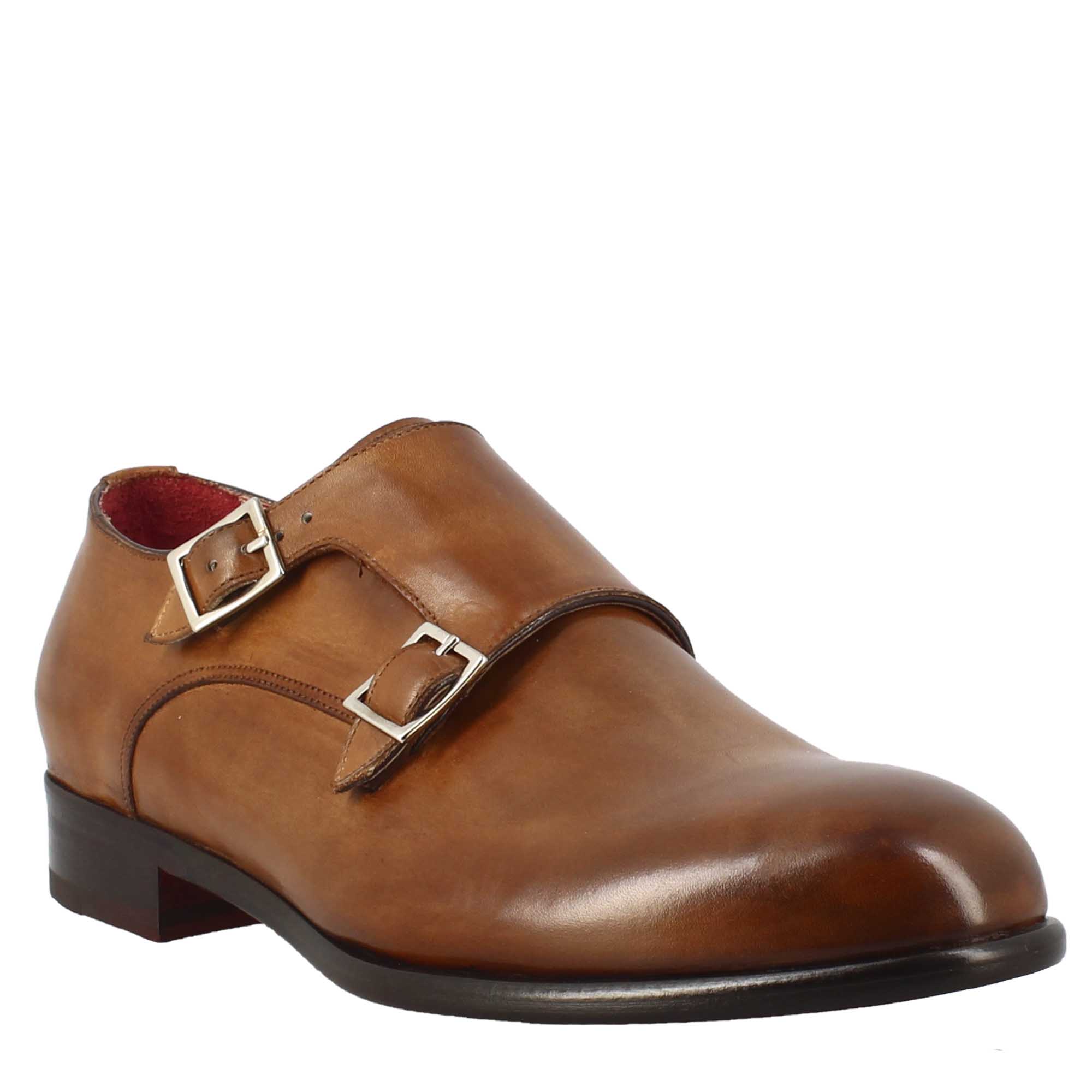 Leonardo Shoes Francesine Uomo doppia fibbia pelle marrone