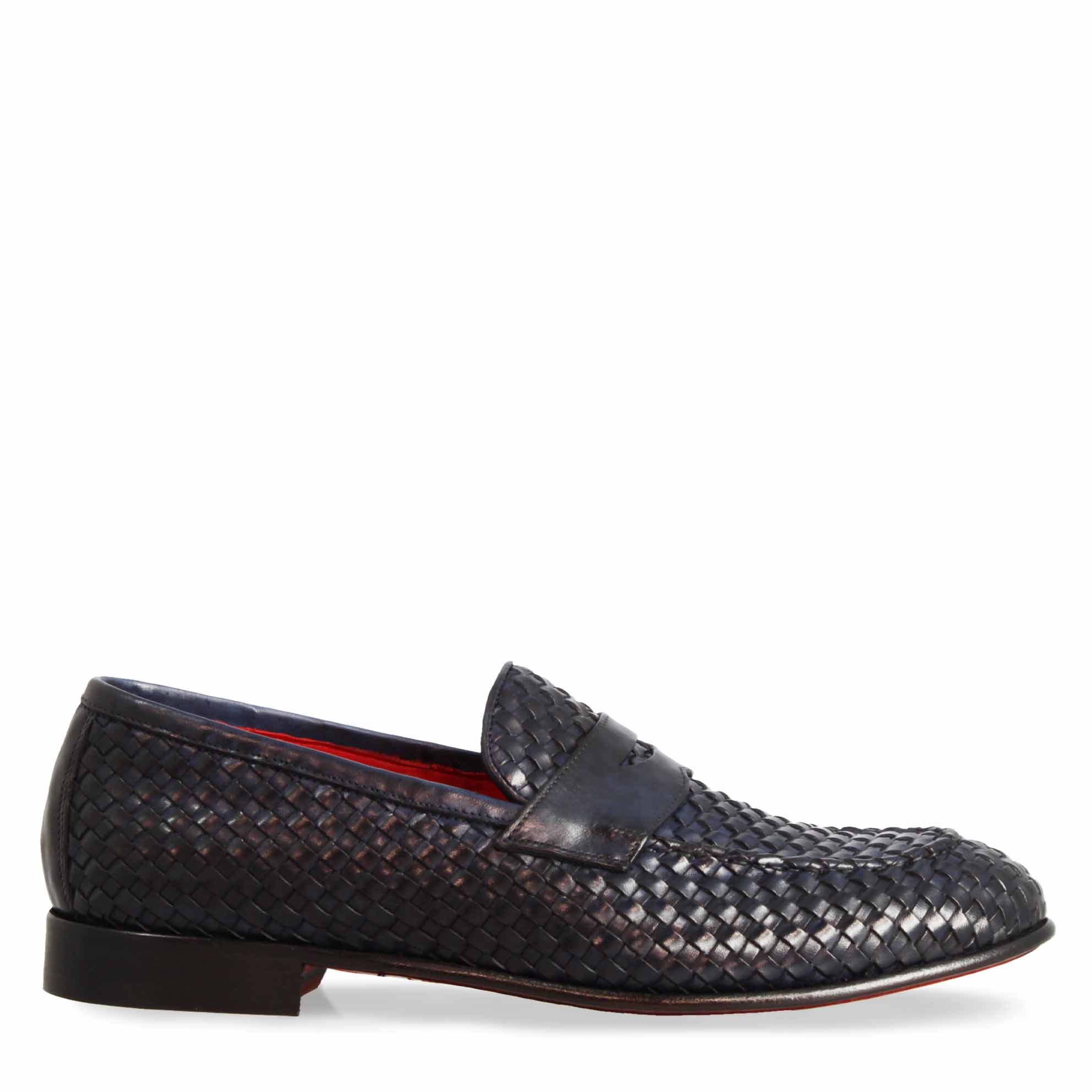 Leonardo Shoes Bellagio Mocassini Uomo Pelle Intrecciata Blu