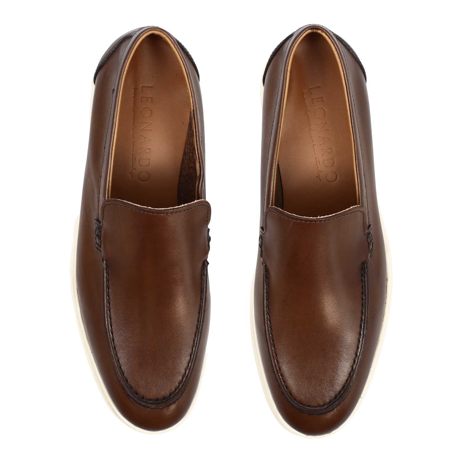Leonardo Shoes Elite mocassini uomo pelle marrone cuoio