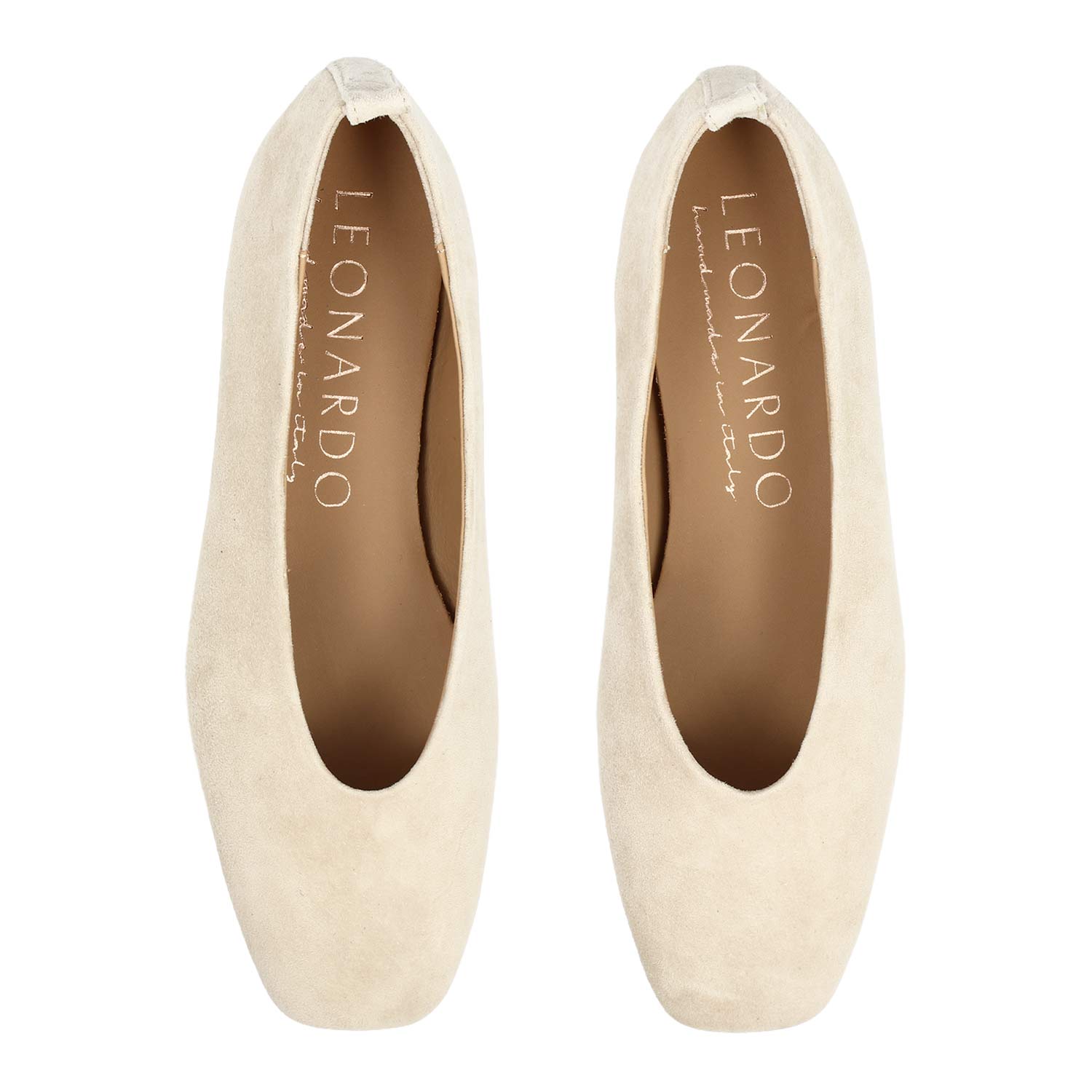 Leonardo Shoes Venere Beige Ballerine Donna Camoscio Punta Quadrata