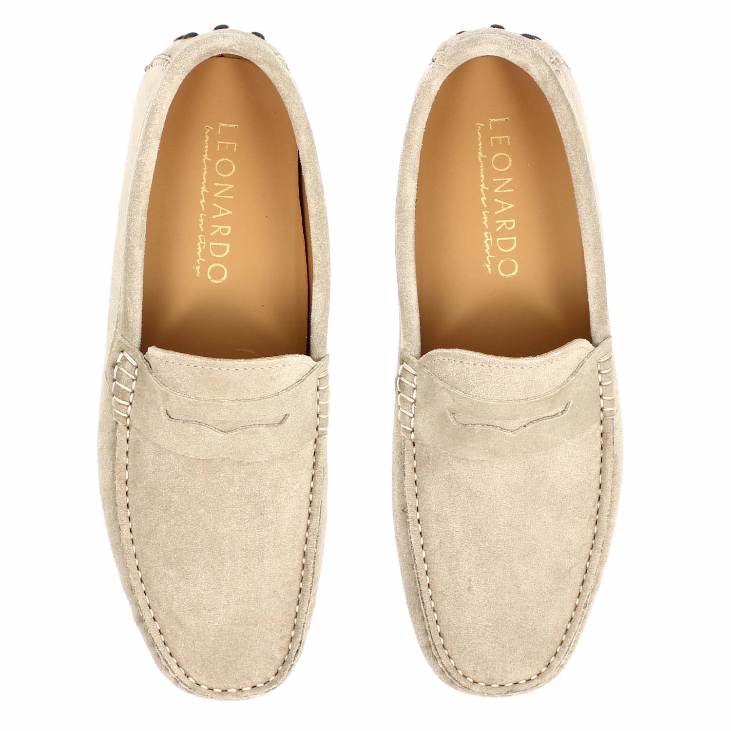 Leonardo Shoes Garda mocassini uomo camoscio beige