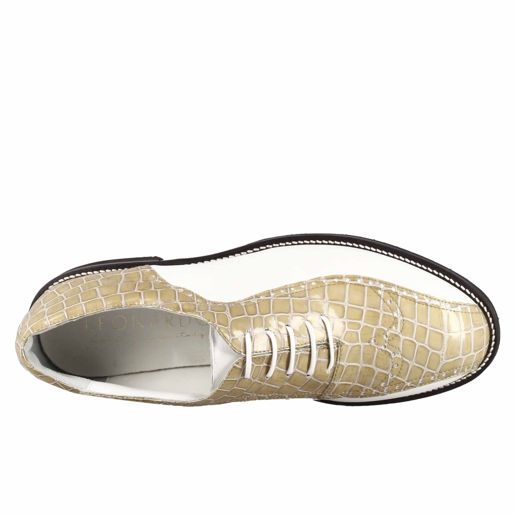 Leonardo Shoes Golf Calzature scarpe golf beige stampa cocco
