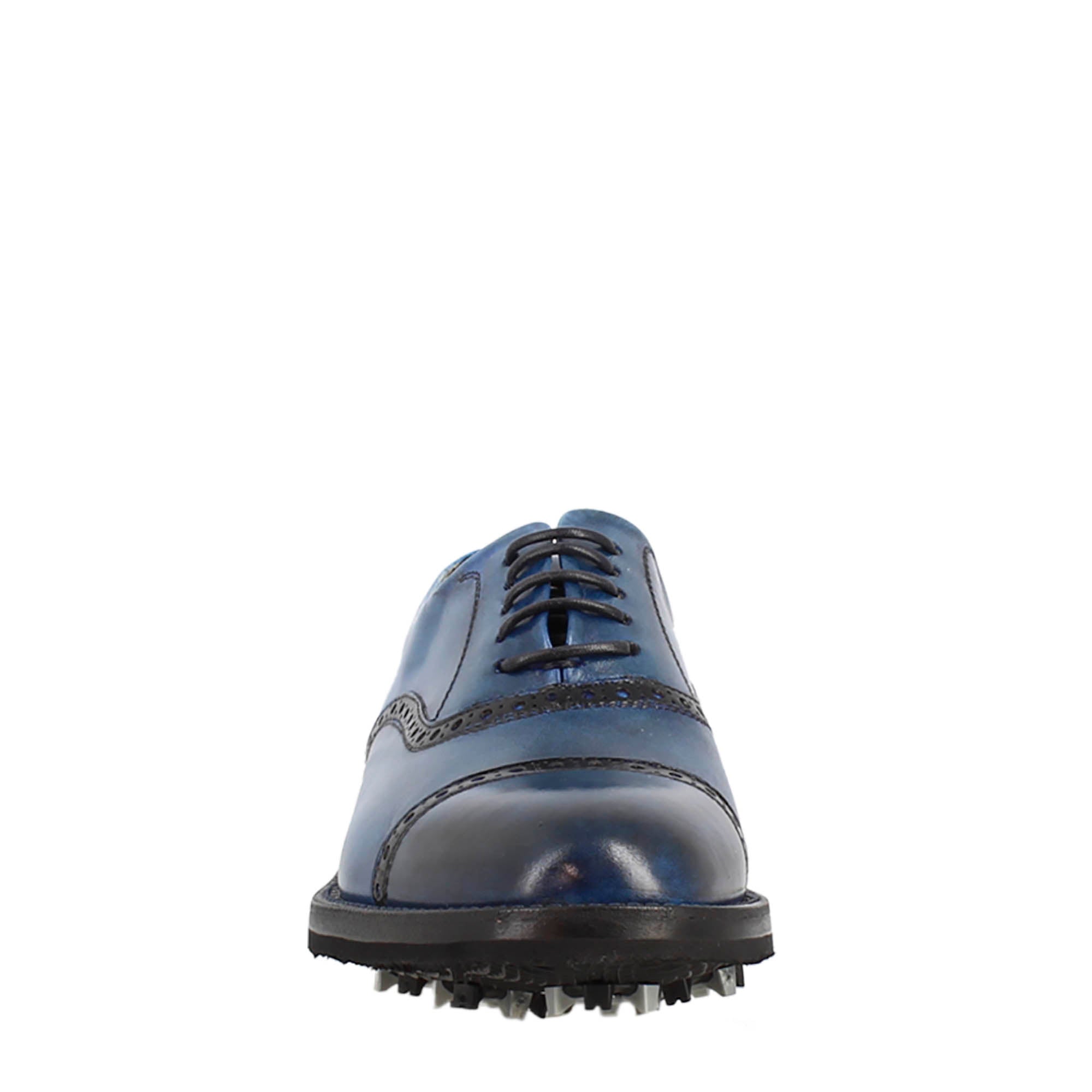 Leonardo Shoes Golf Scarpe Golf Pelle Blu Tacchetti