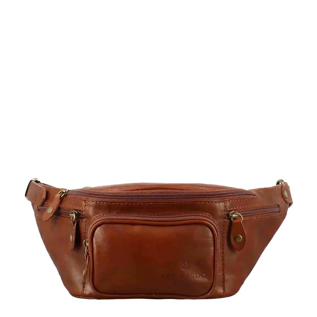 Leonardo Shoes marsupio uomo pelle marrone multitasche
