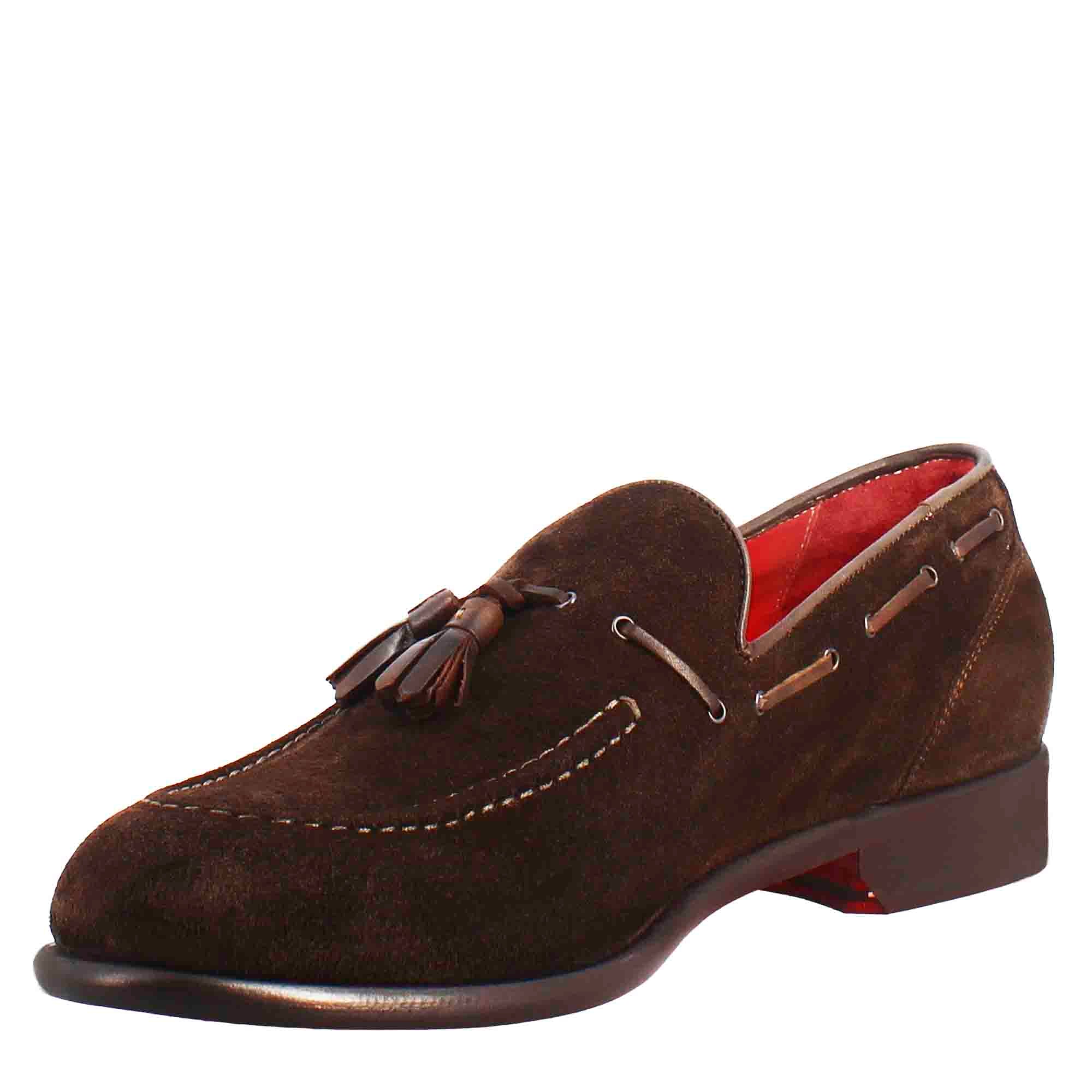 Leonardo Shoes mocassini uomo nappine camoscio marrone scuro