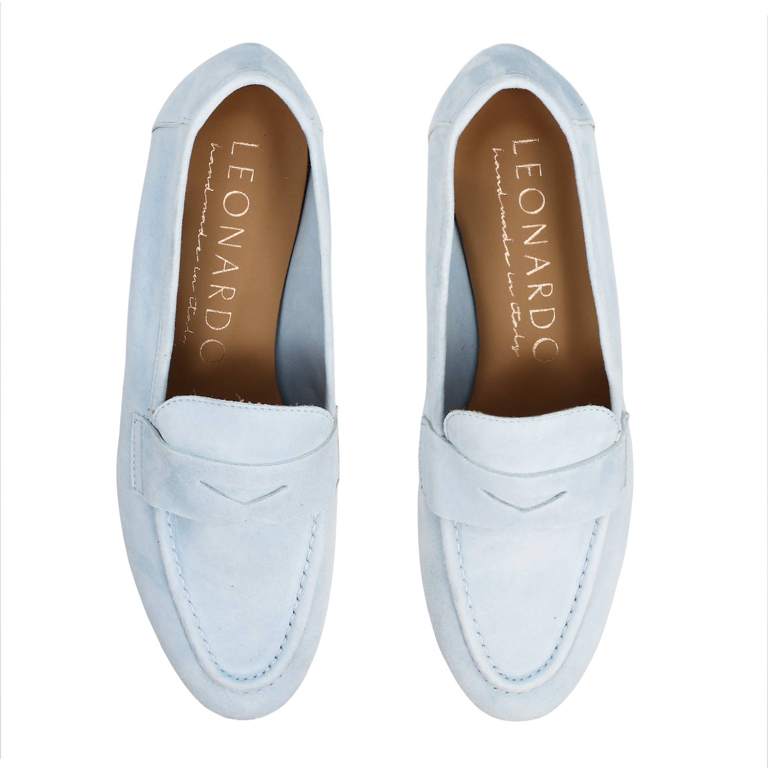 Leonardo Shoes Brenta Mocassini Donna Camoscio Celeste