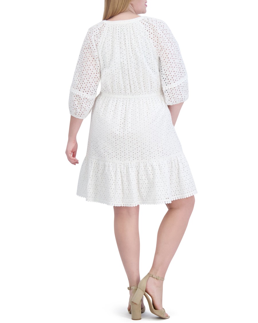 Vince Camuto abito svasato traforato cotone scollo a V