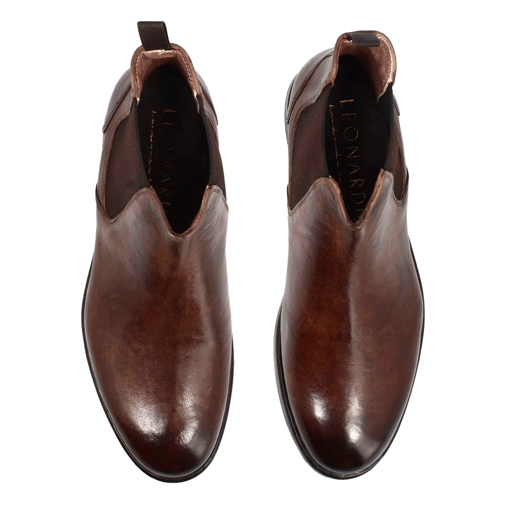 Leonardo Shoes Dante Stivaletti Chelsea Uomo Pelle Marrone Buffalo
