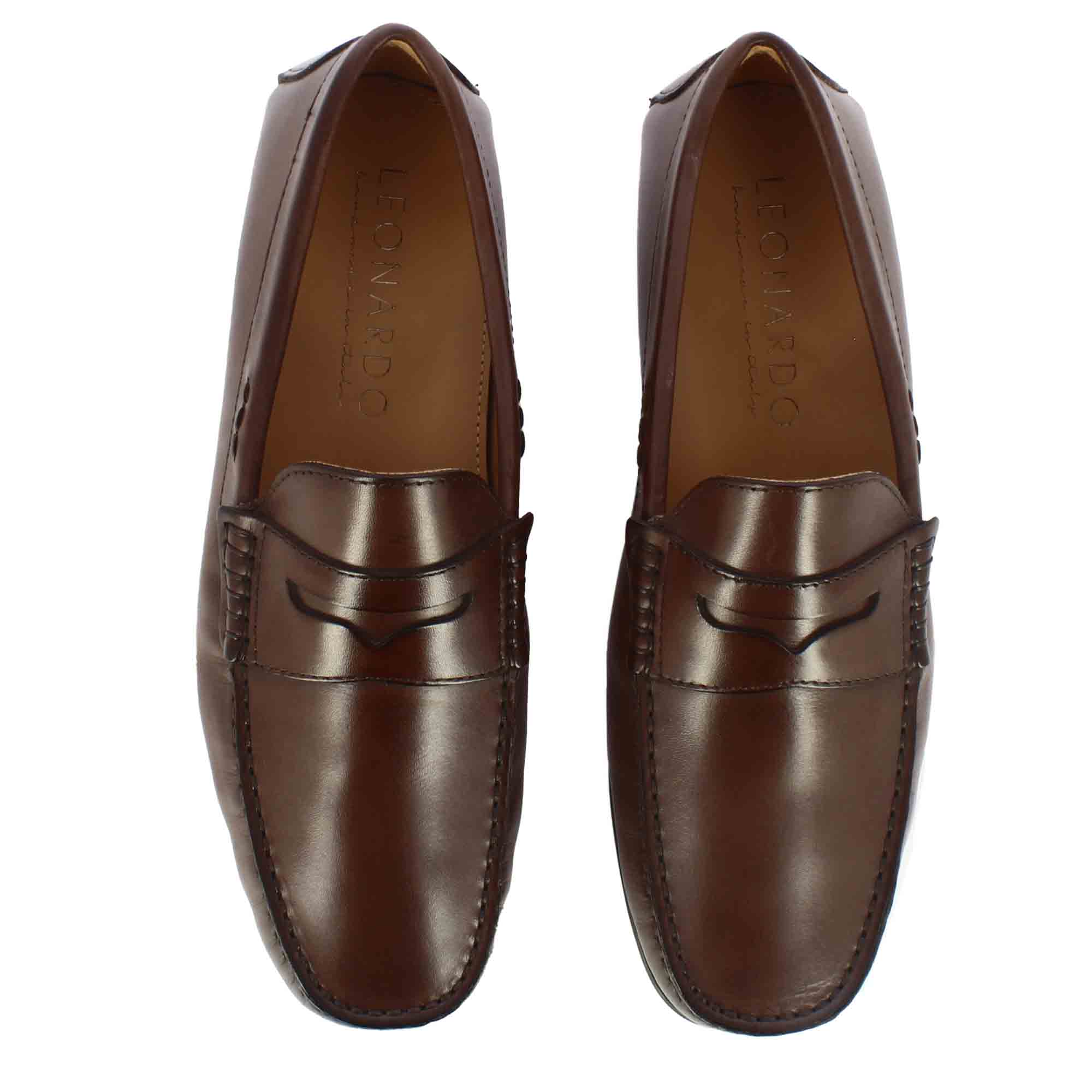 Leonardo Shoes Mocassino Barca Uomo Pelle Marrone Scuro