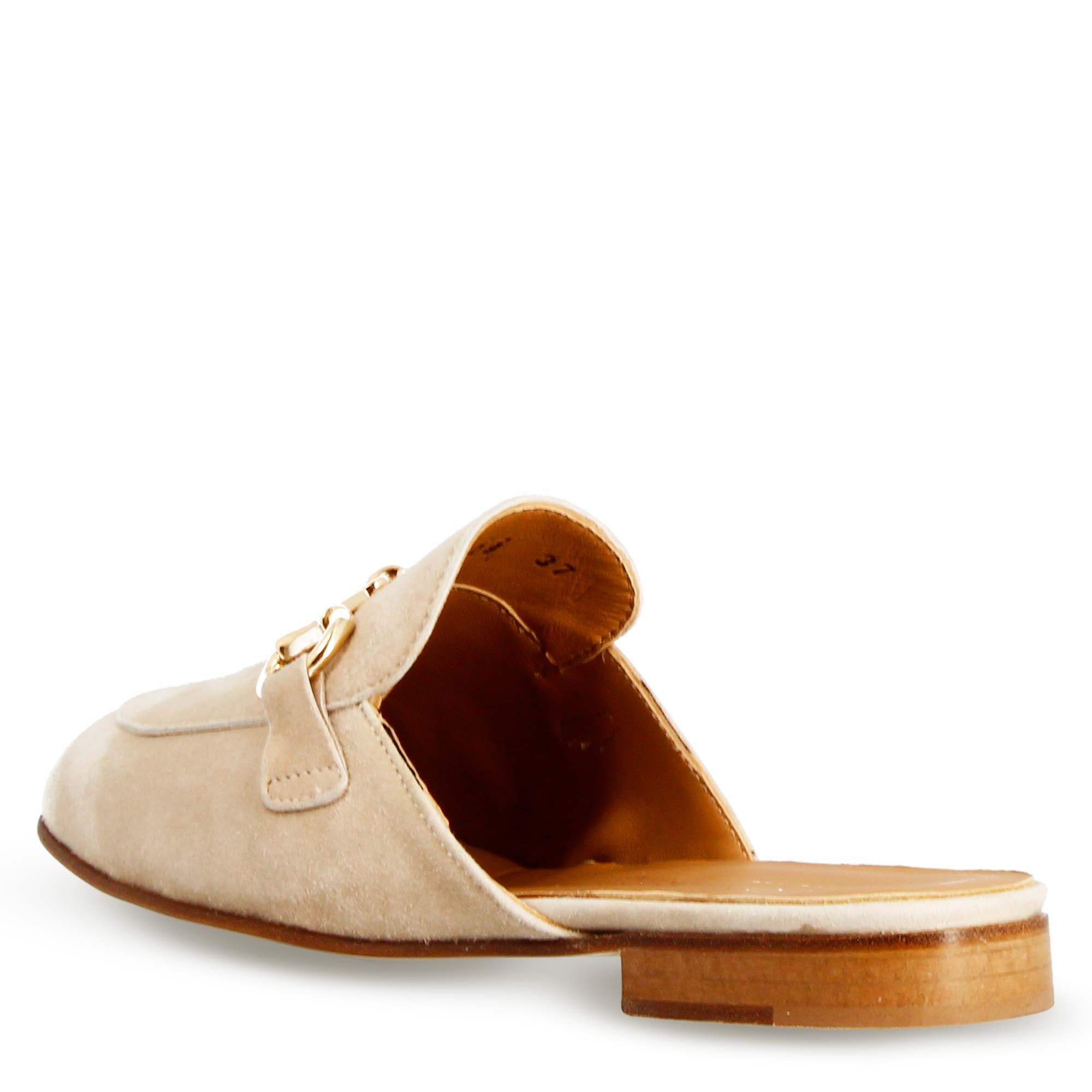 Leonardo Shoes Mules Donna sabot beige camoscio fibbia oro
