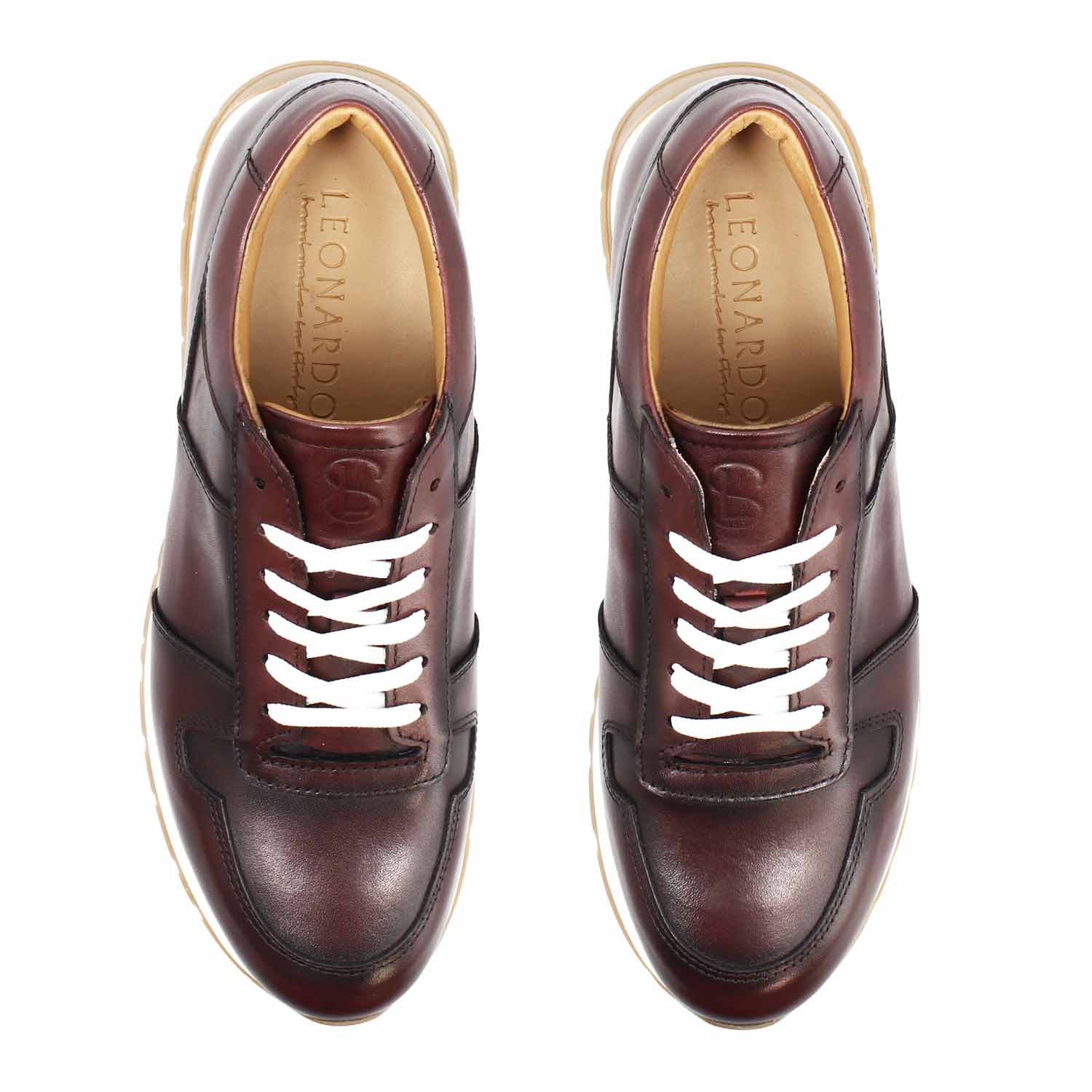 Leonardo Shoes Piave Sneakers Uomo Bordeaux Pelle Degradé