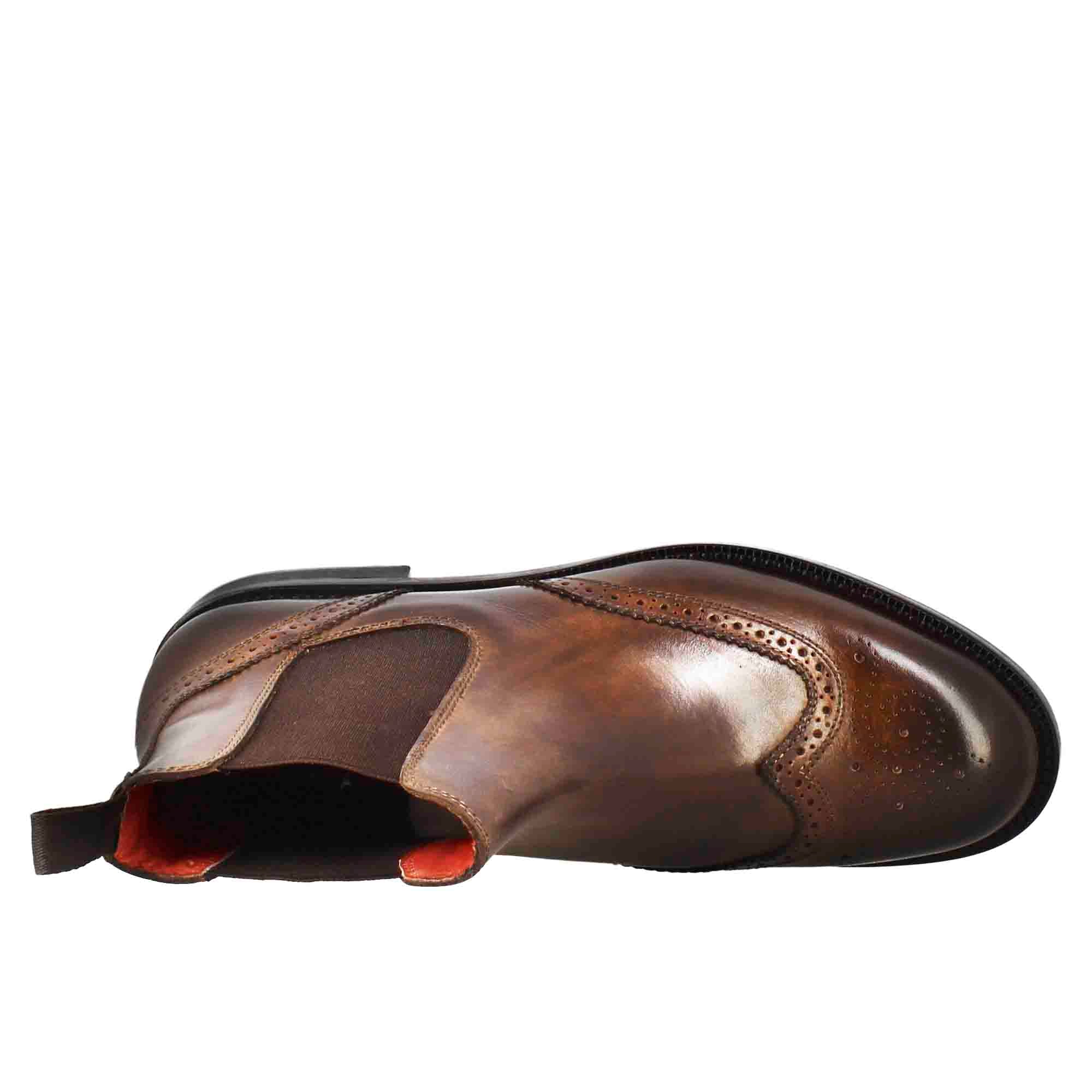 Leonardo Shoes Chelsea Stivaletti Donna Marrone Pelle Brogue