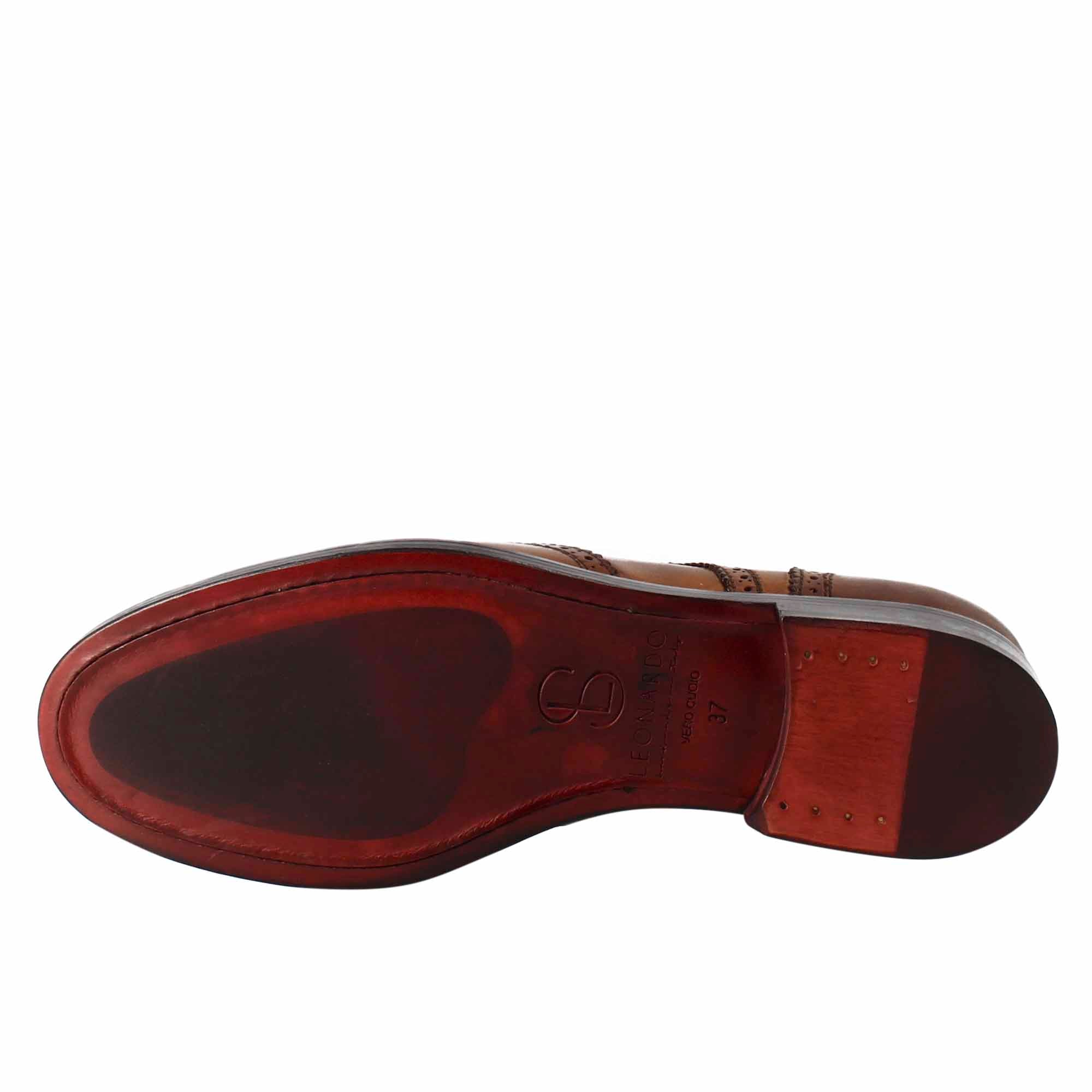 Leonardo Shoes Derby Brogue Donna Pelle Marrone Chiaro Stringate