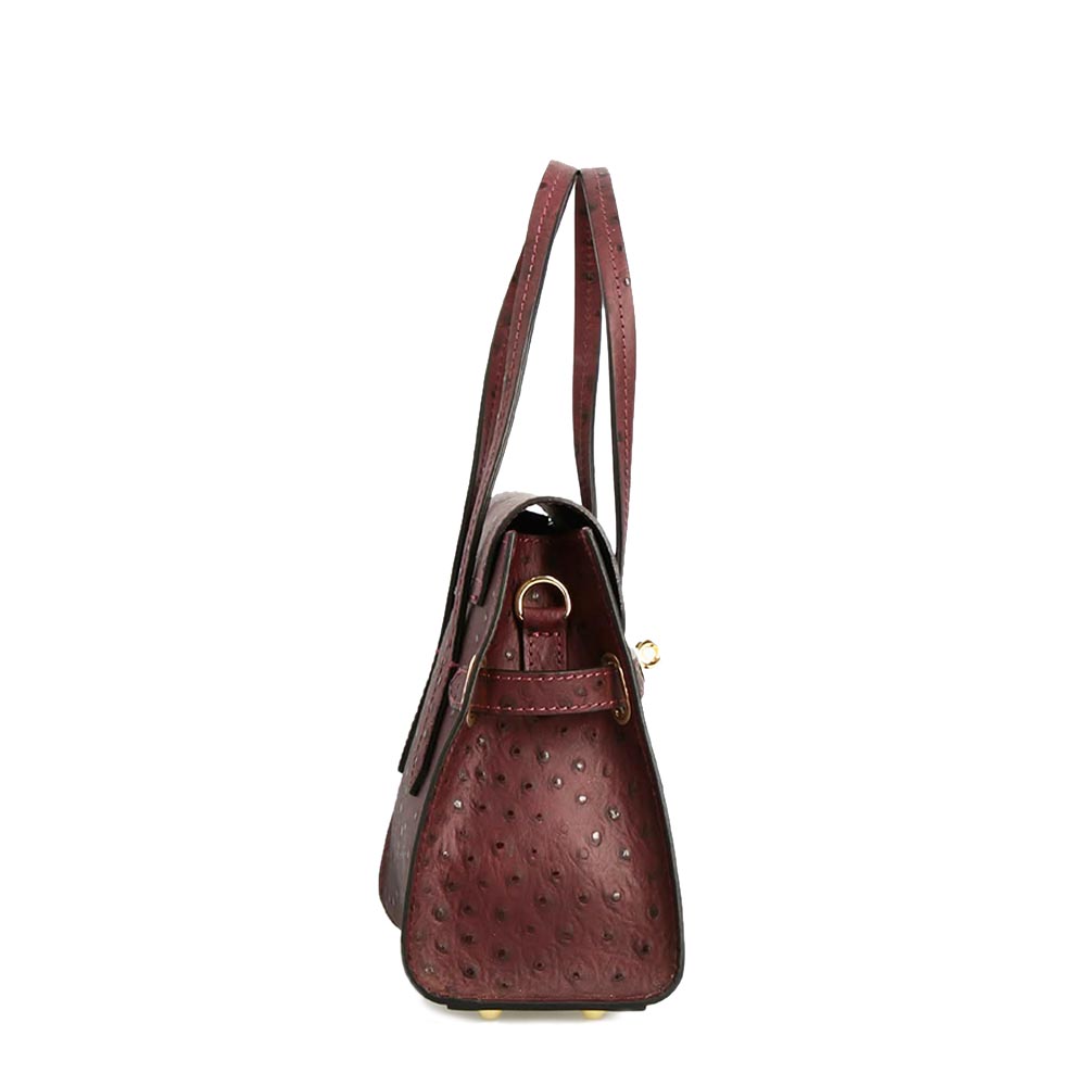 Leonardo Shoes Rosetta M Borsa Mano Bordeaux Struzzo