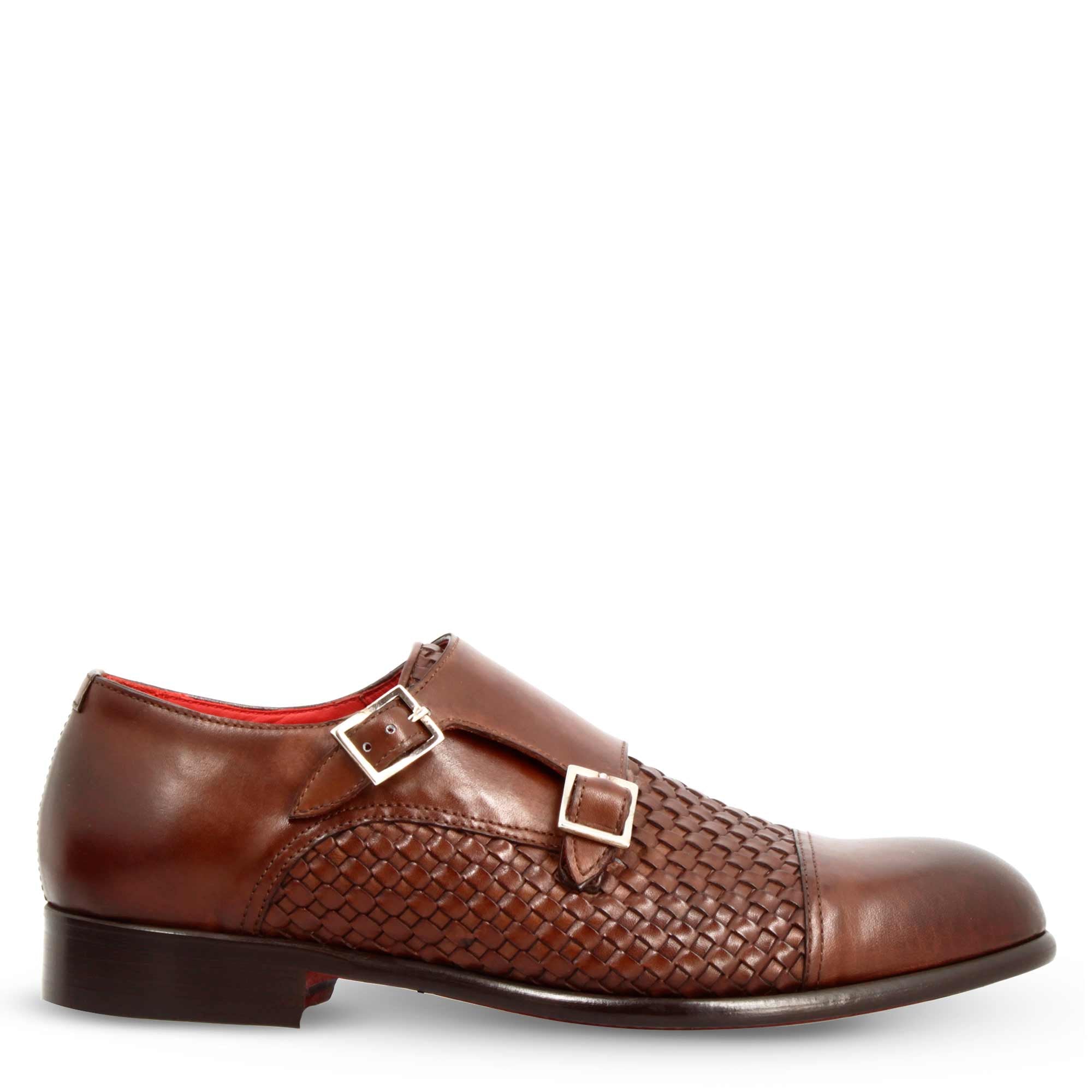 Leonardo Shoes francesina doppia fibbia pelle marrone siena