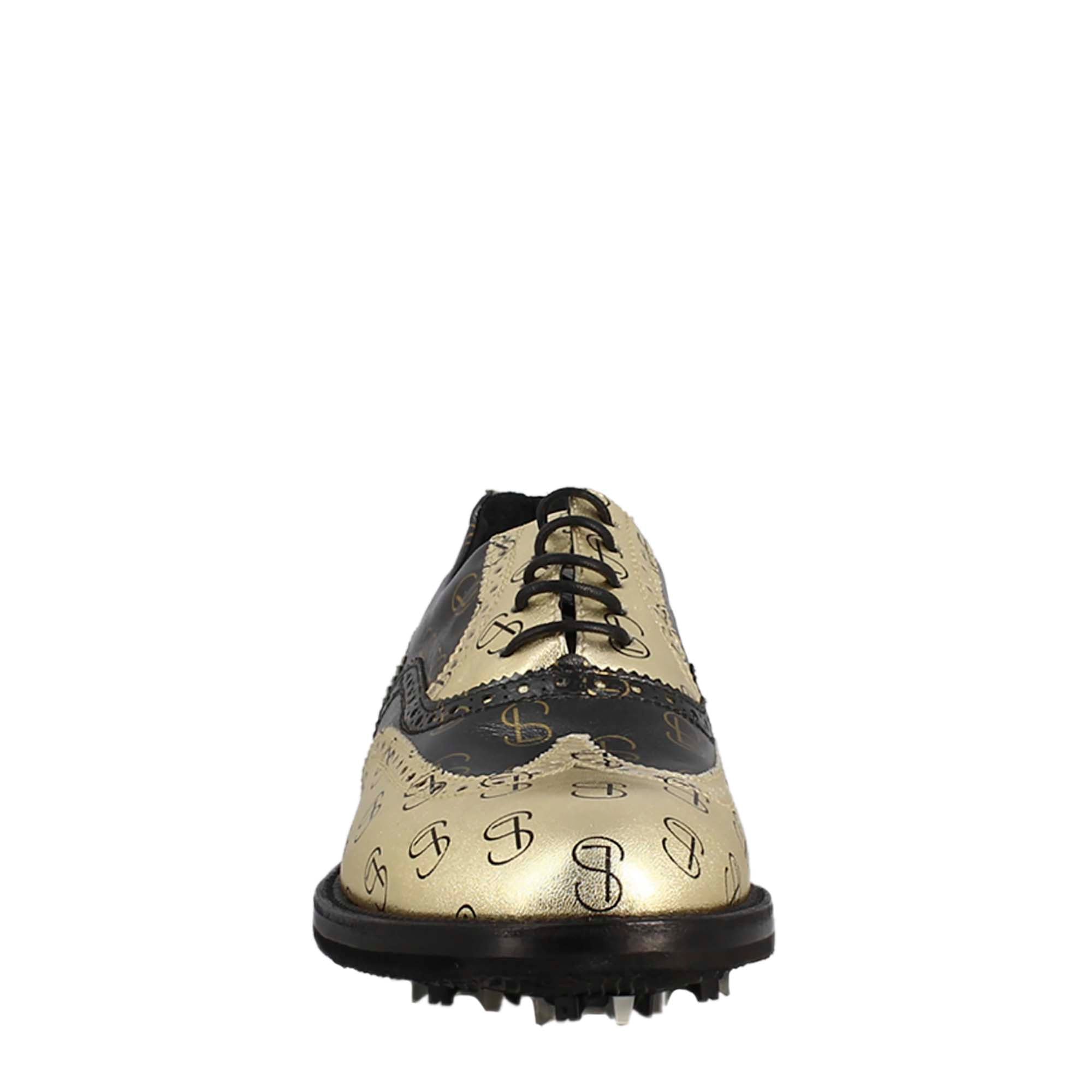 Leonardo Shoes Golf Calzature scarpe da golf nero oro pelle
