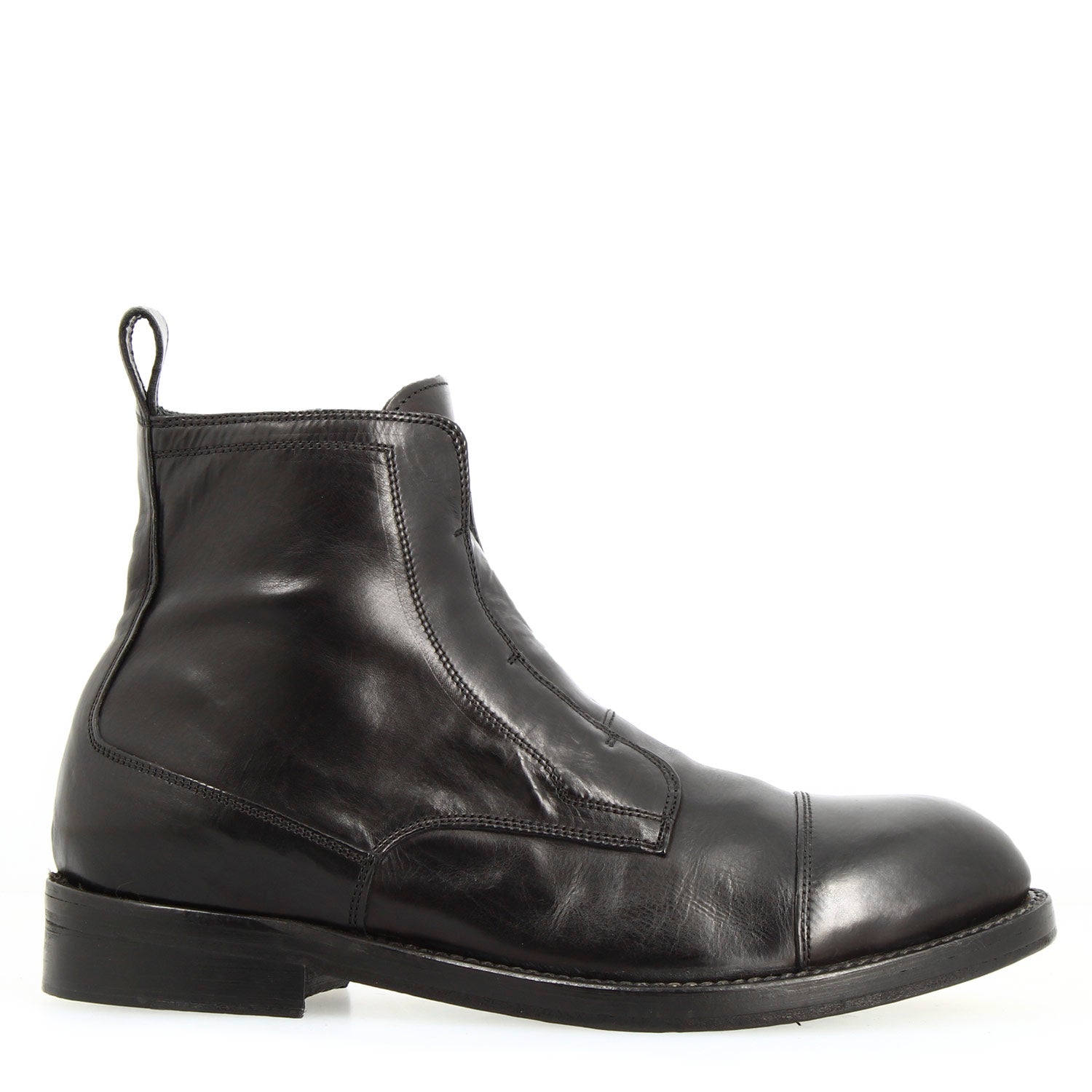 Leonardo Shoes Cap Toe stivaletti uomo nero pelle liscia