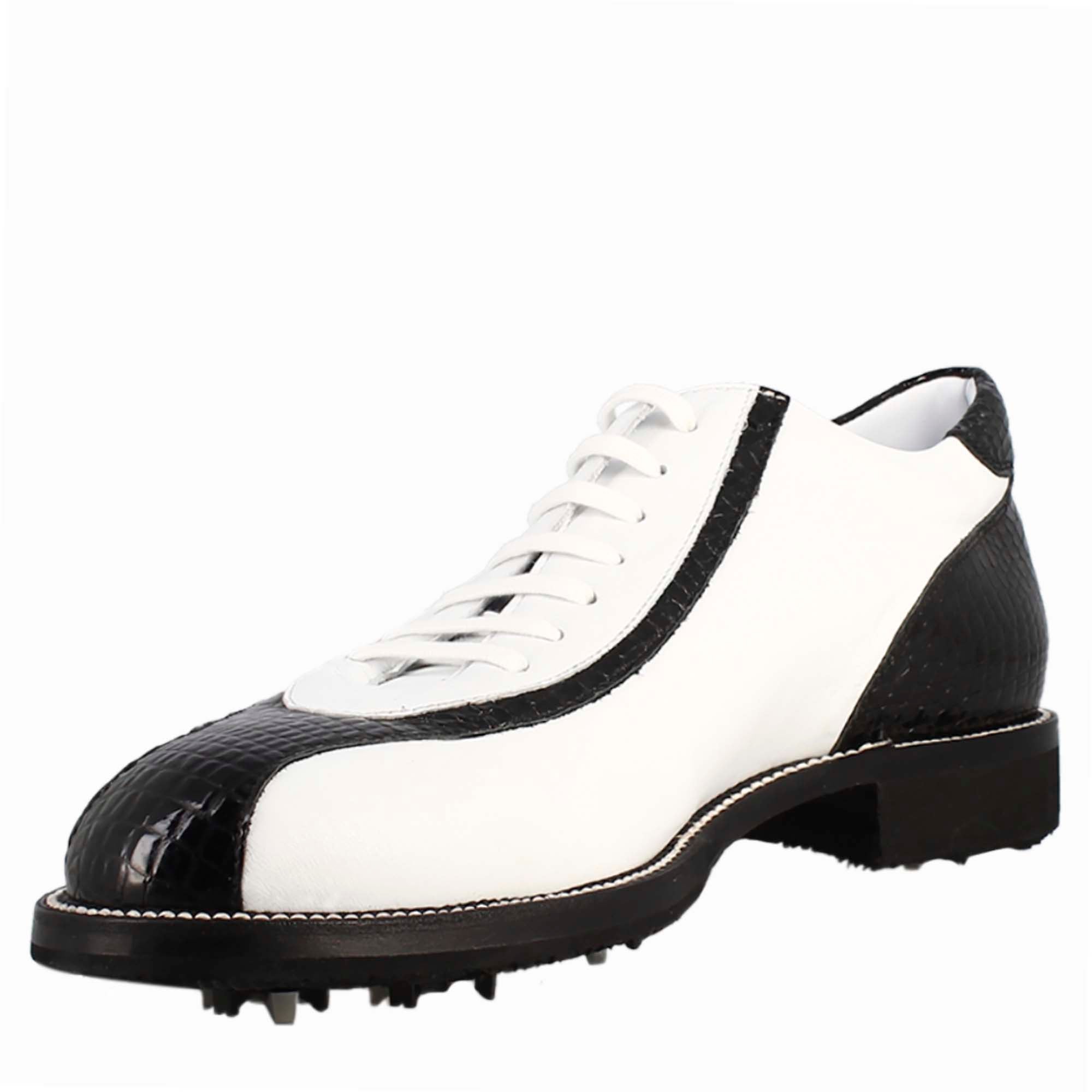 Leonardo Shoes Golf Scarpe Golf Pelle Bianco Cocco Nero